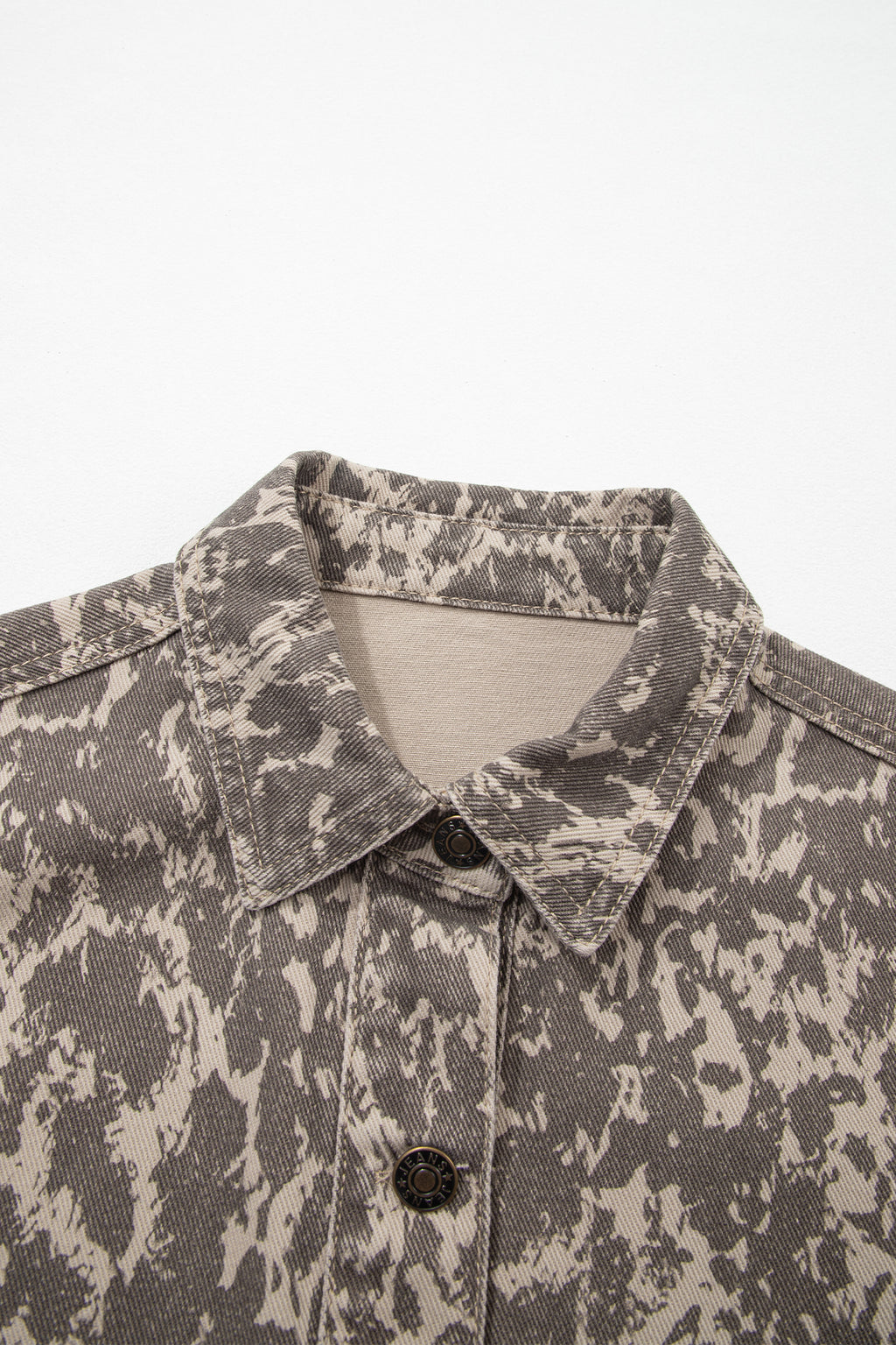 Khaki Abstract Print Long Sleeve Collar Raw Hem Denim Jacket Dear-Lover Dropshipping
