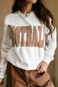 Women's white crew neck sweatshirt with 3D FOOTBALL lettering
