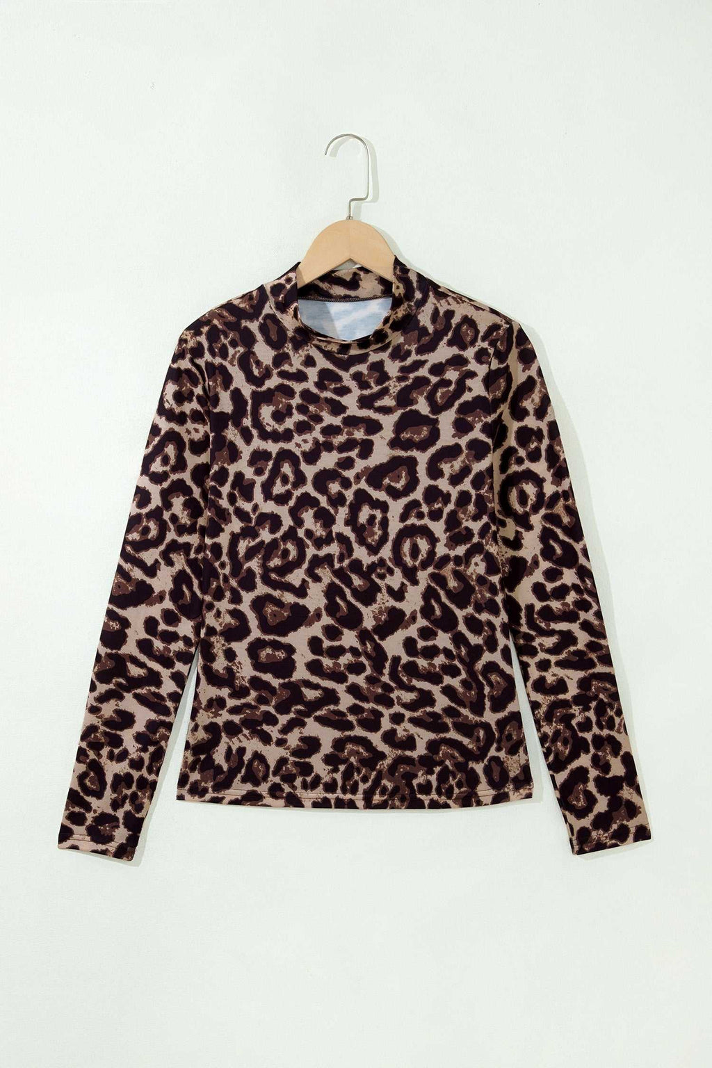 Khaki leopard high neck top, view 6