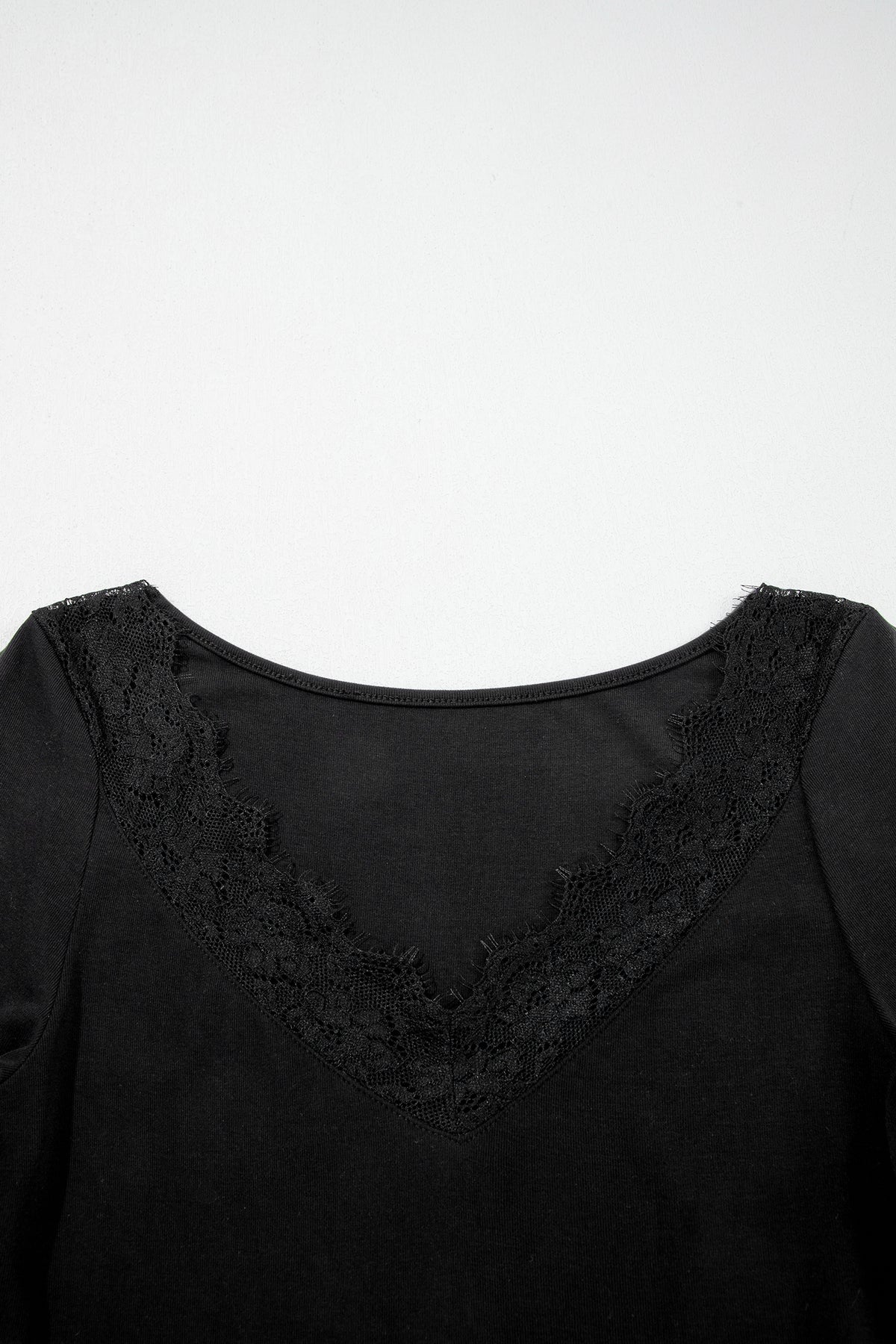 Black Lace Trim Elegant Neckline Long Sleeve Slim Top Dear-Lover Dropshipping