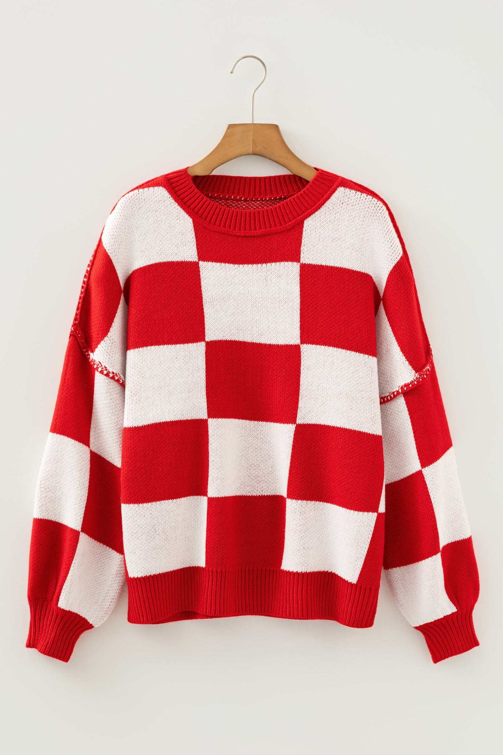 Black checkered bishop sleeve sweater, view 12