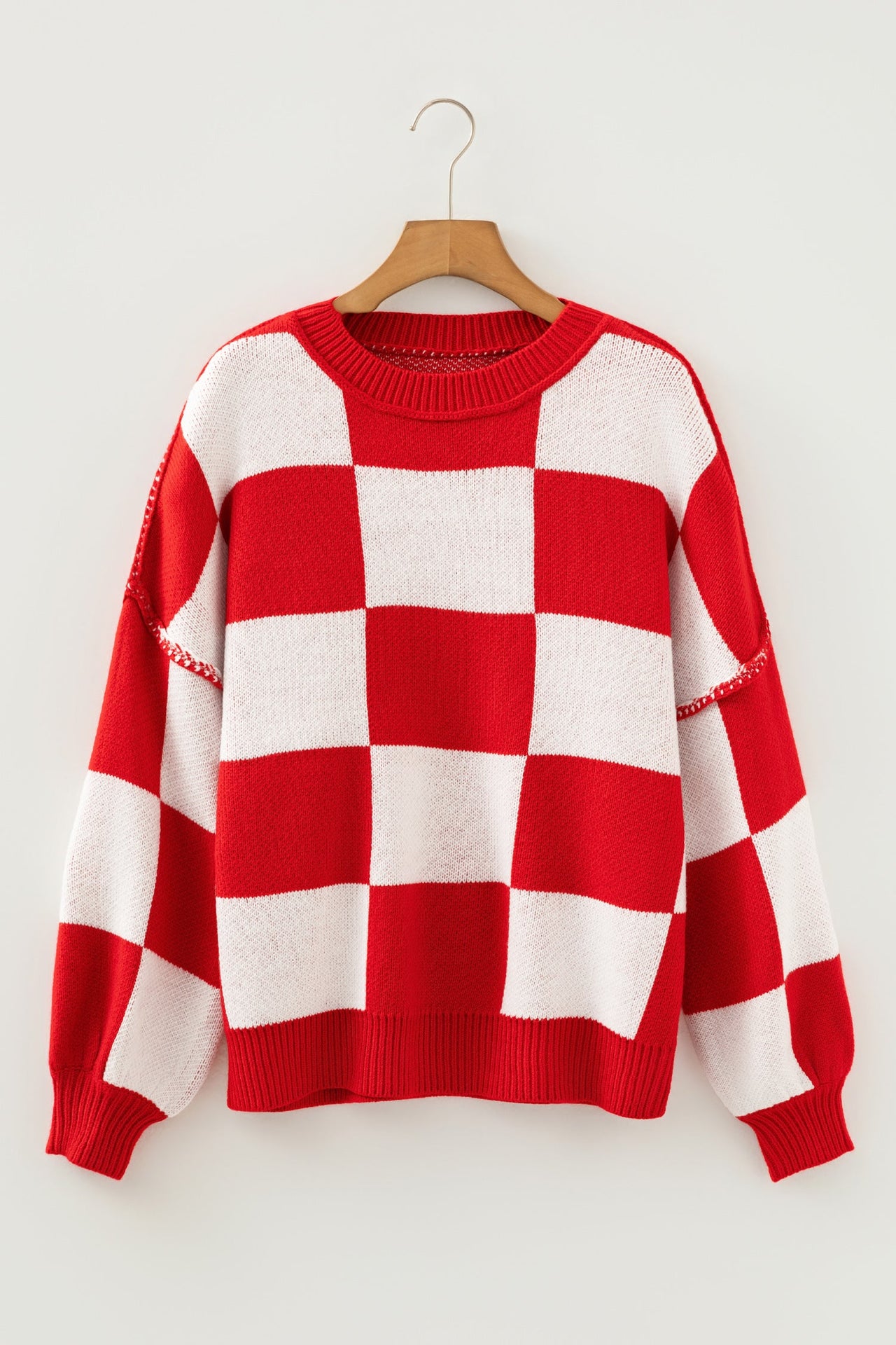 Black checkered bishop sleeve sweater in soft premium fabric