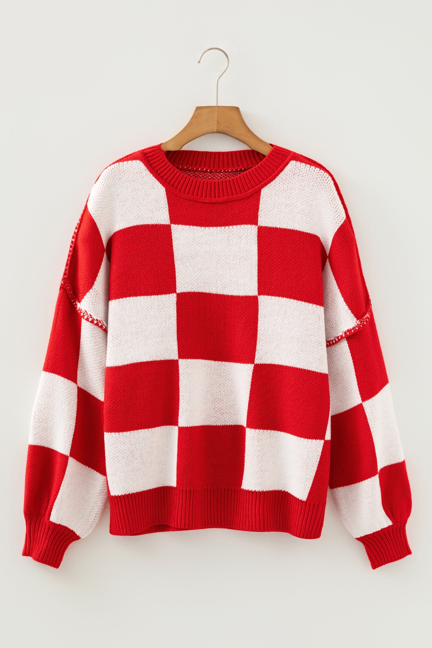 Black checkered bishop sleeve sweater in soft premium fabric
