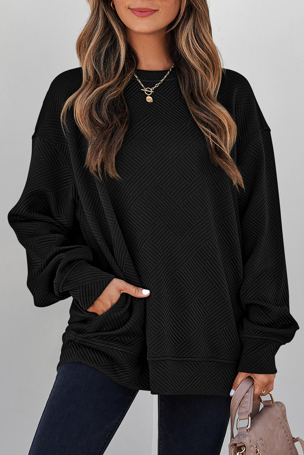 Coffee textured pullover, view 10