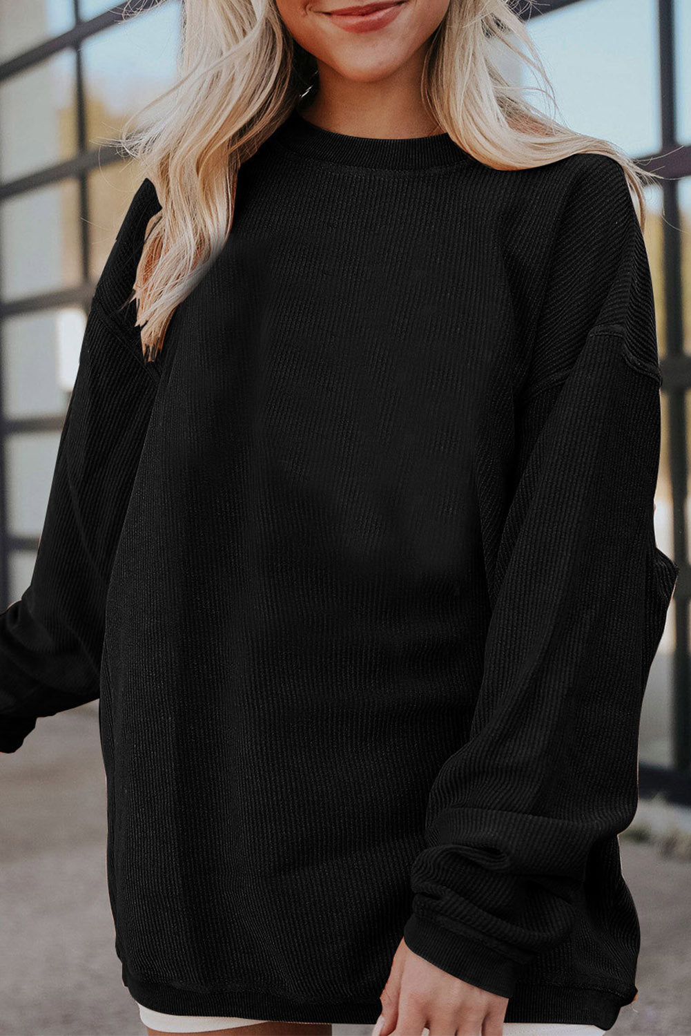 Smoke gray corduroy sweatshirt, view 4