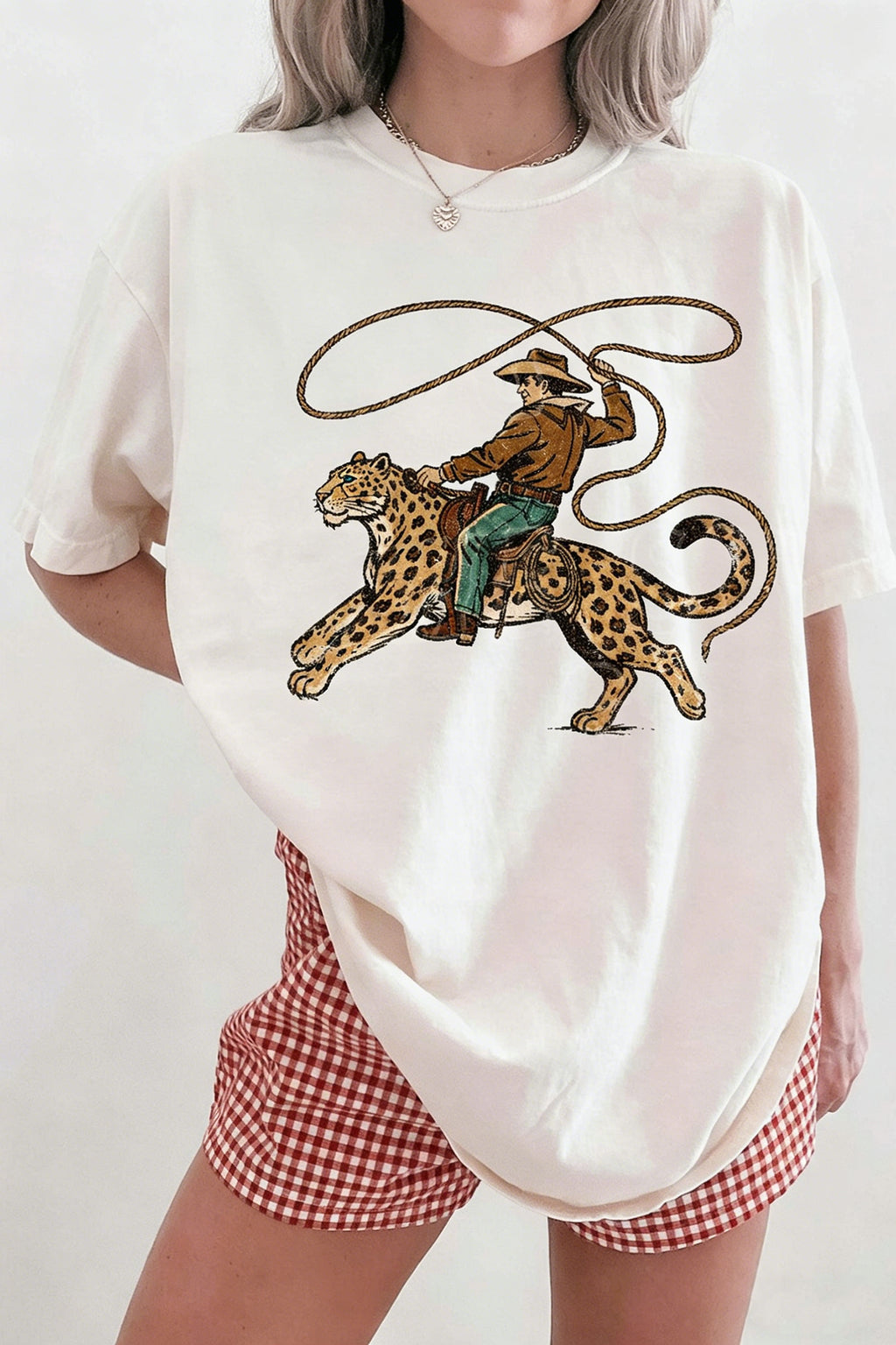 White leopard rodeo cowboy tee, view 6
