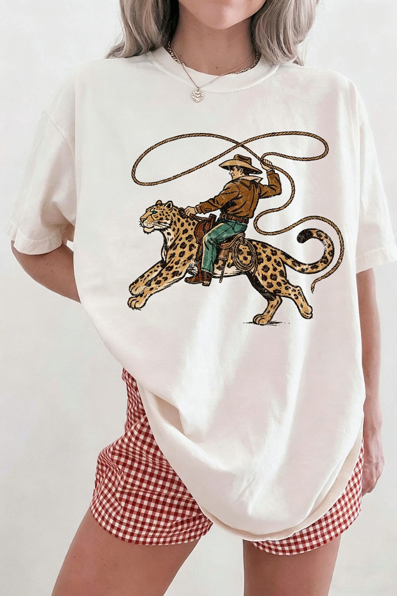 White Leopard Rodeo Cowboy Graphic Casual Tee
