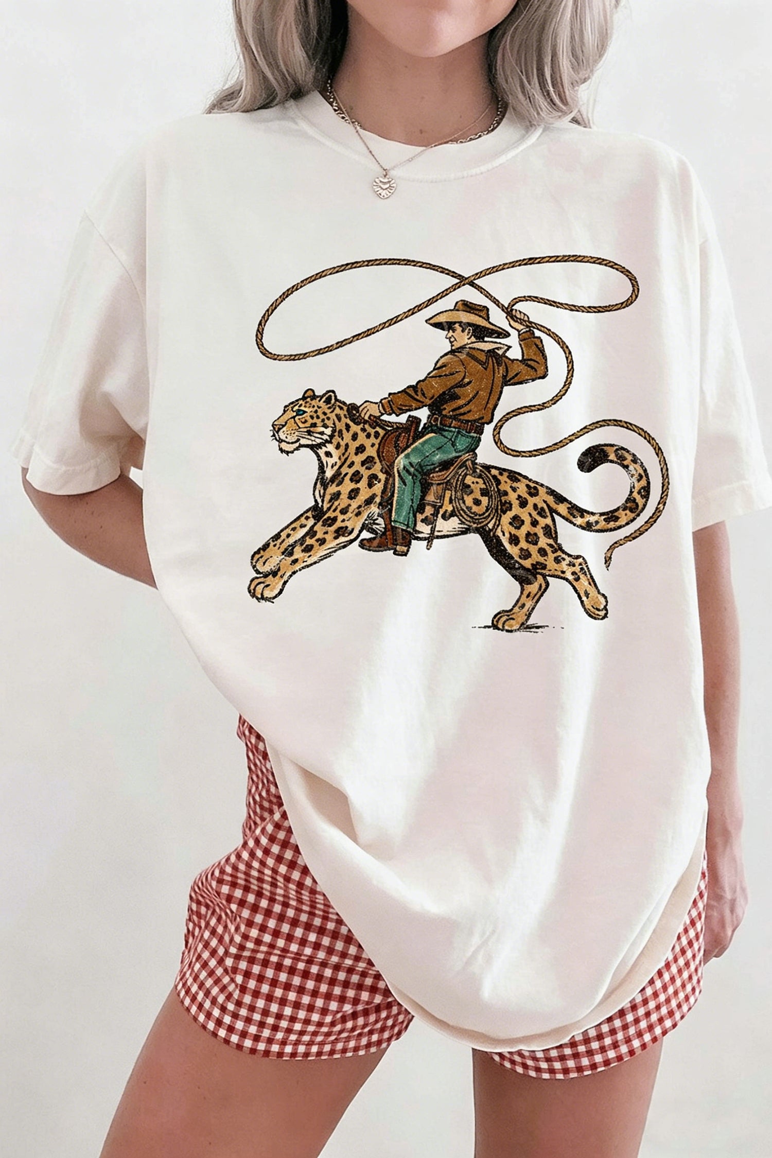 White Leopard Rodeo Cowboy Graphic Casual Tee