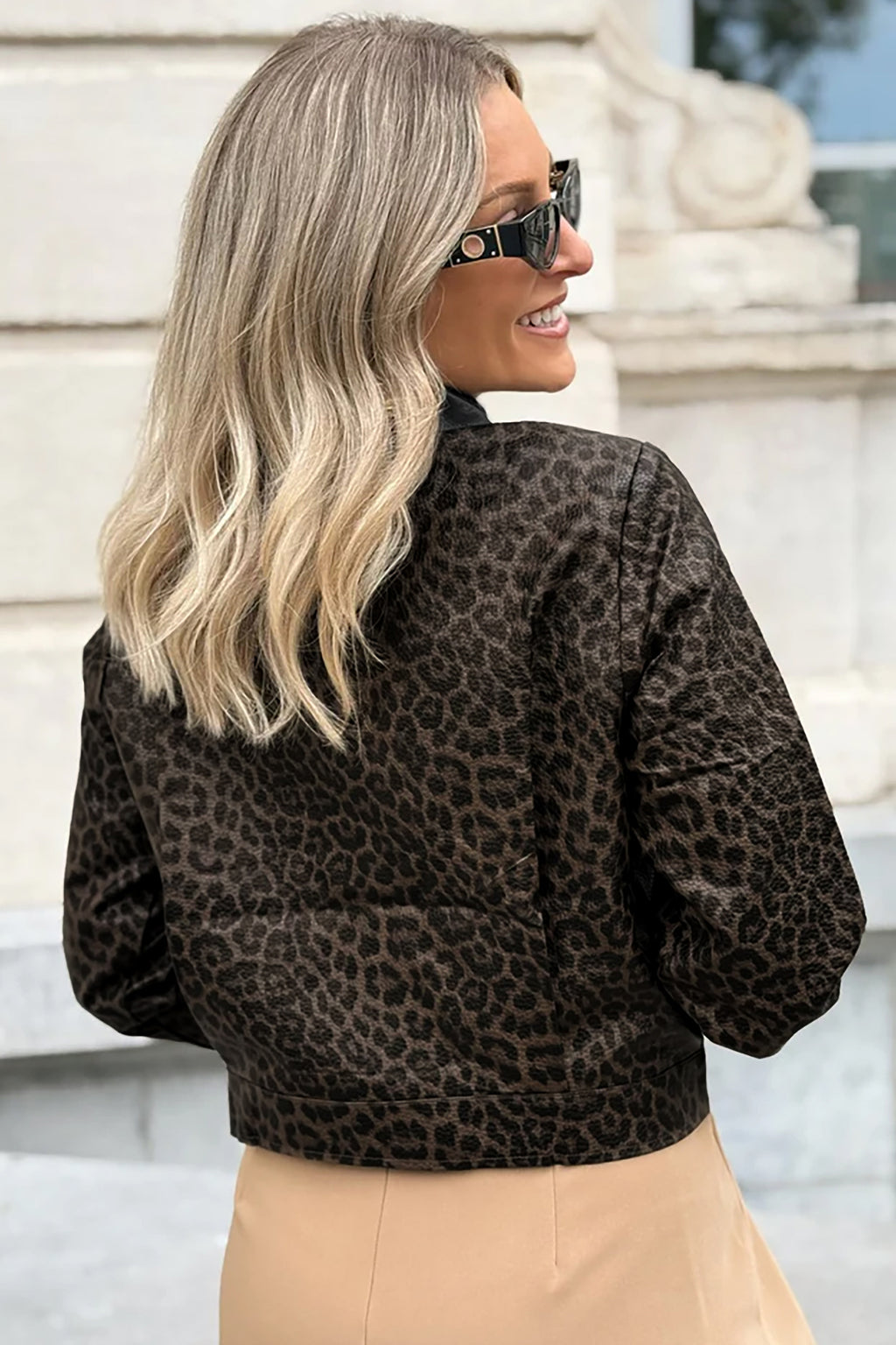 Leopard colorblock collar jacket, view 3