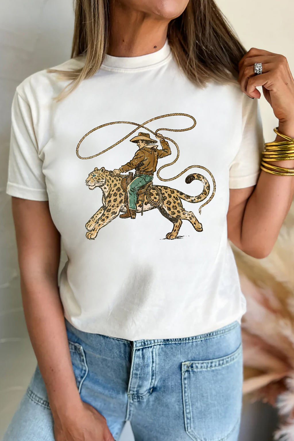 White leopard rodeo cowboy tee, view 8
