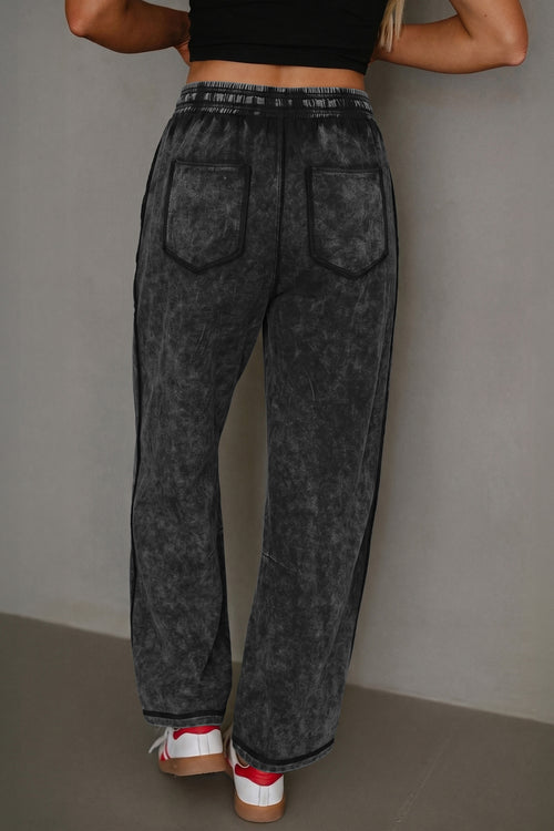Black Mineral Wash Barrel Pants — Elastic Waist, Drawstring