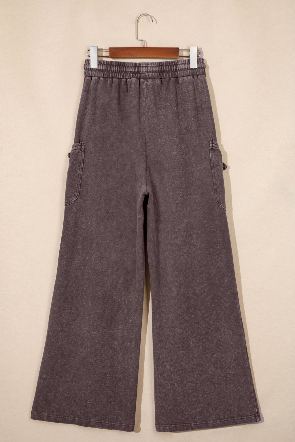 Dark Brown Cotton Mineral Wash Elastic Waist Drawstring Tie Detail Cargo Pants Dear-Lover Dropshipping