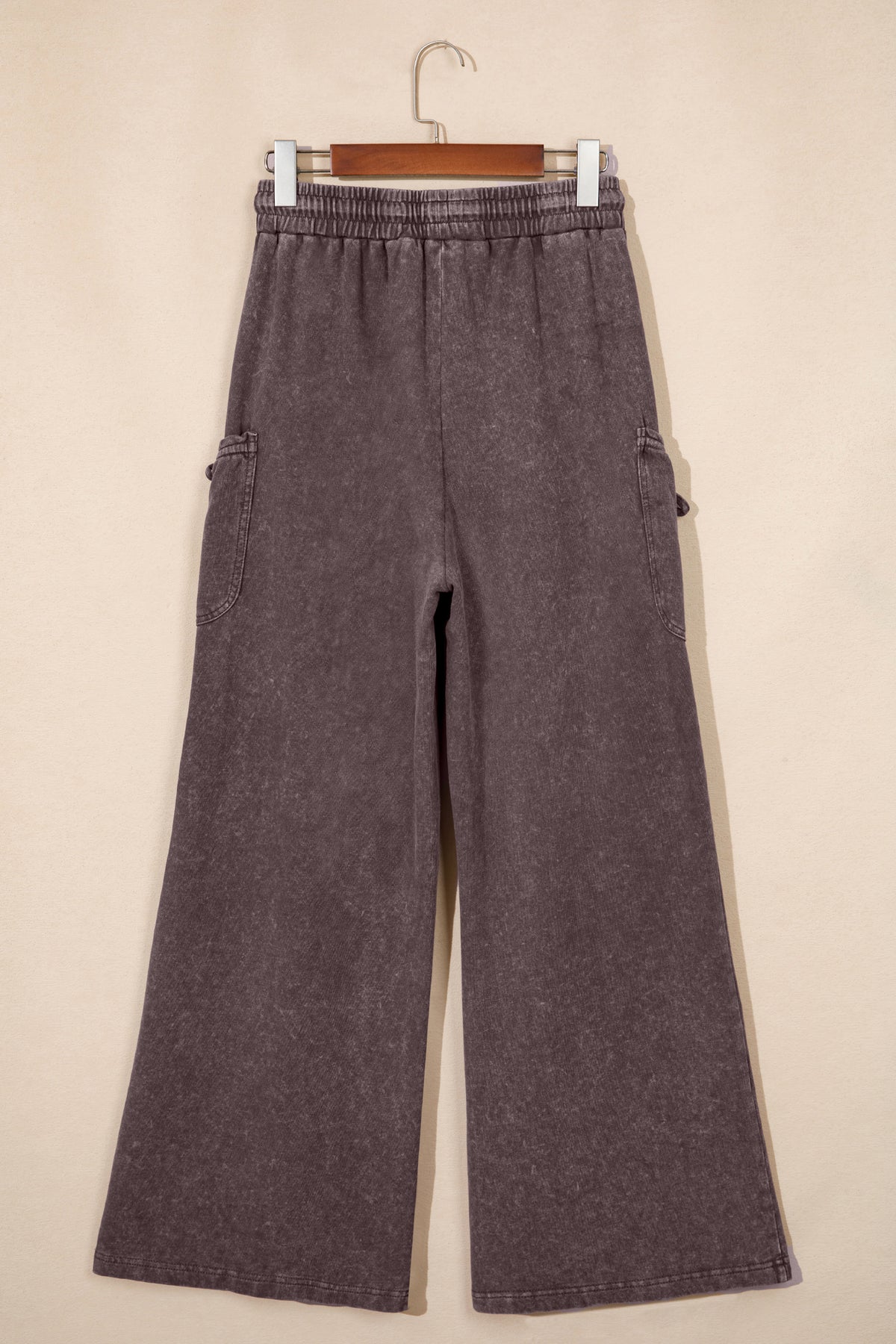 Dark Brown Cotton Mineral Wash Elastic Waist Drawstring Tie Detail Cargo Pants Dear-Lover Dropshipping