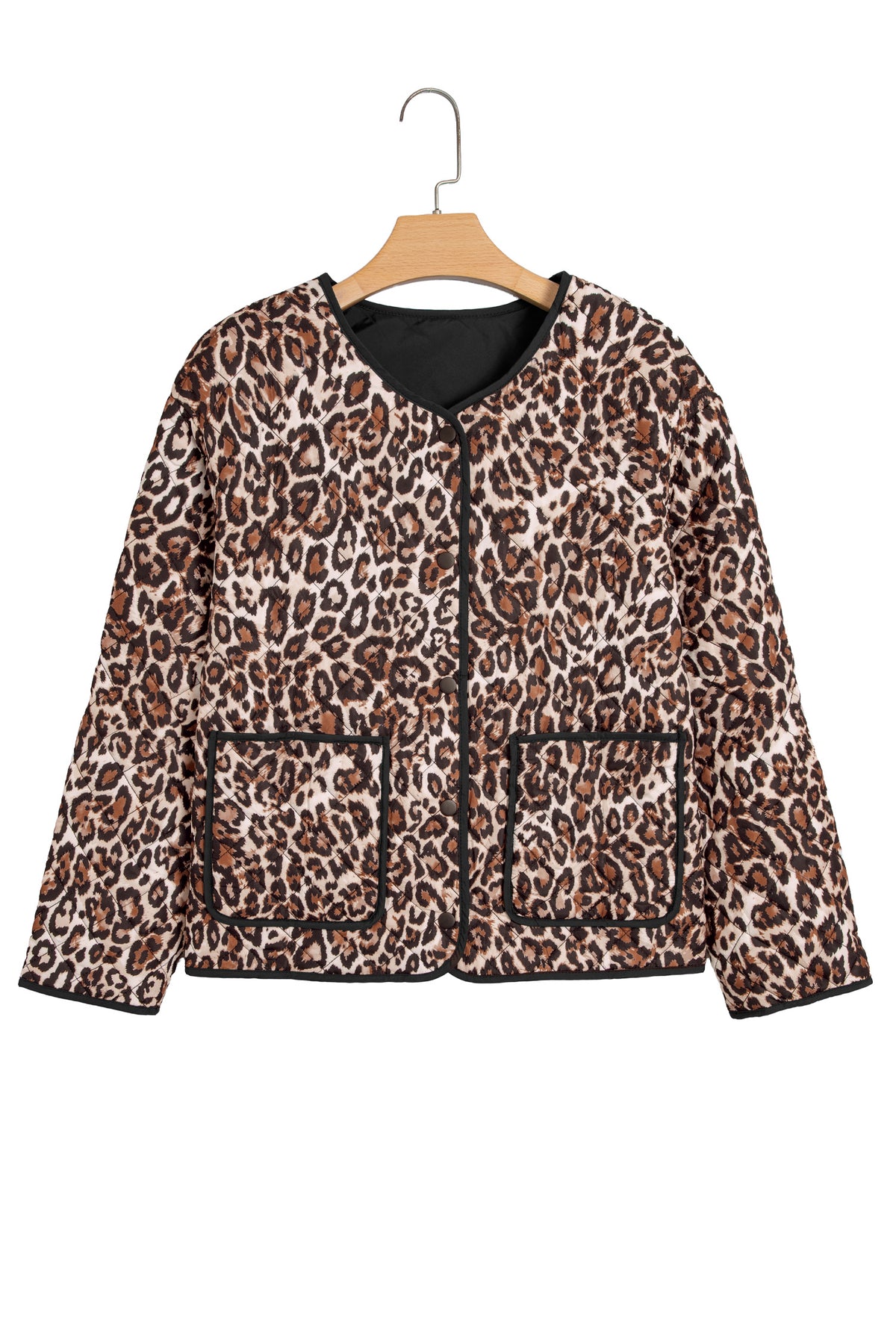Brown leopard quilted jacket, view 7