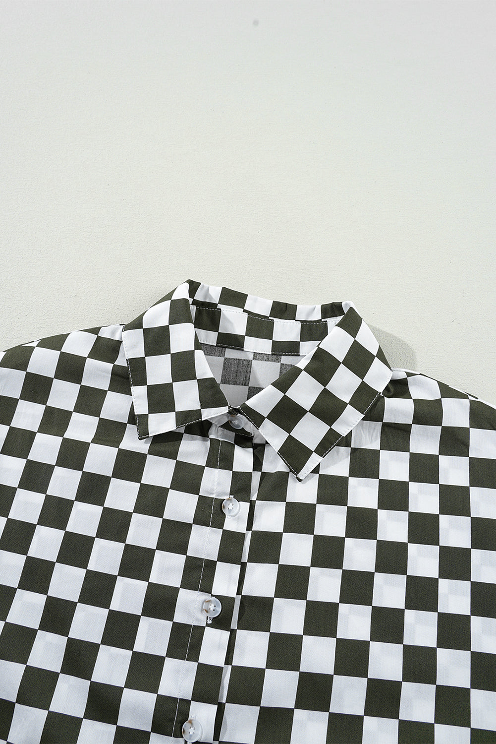 Green Checkerboard Print Drop Shoulder Shirt