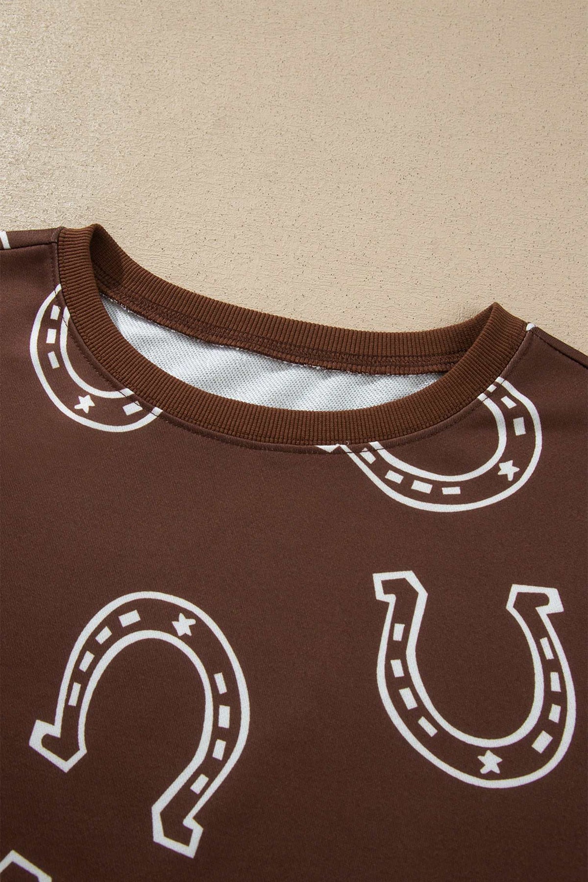Brown western print pant set, view 16