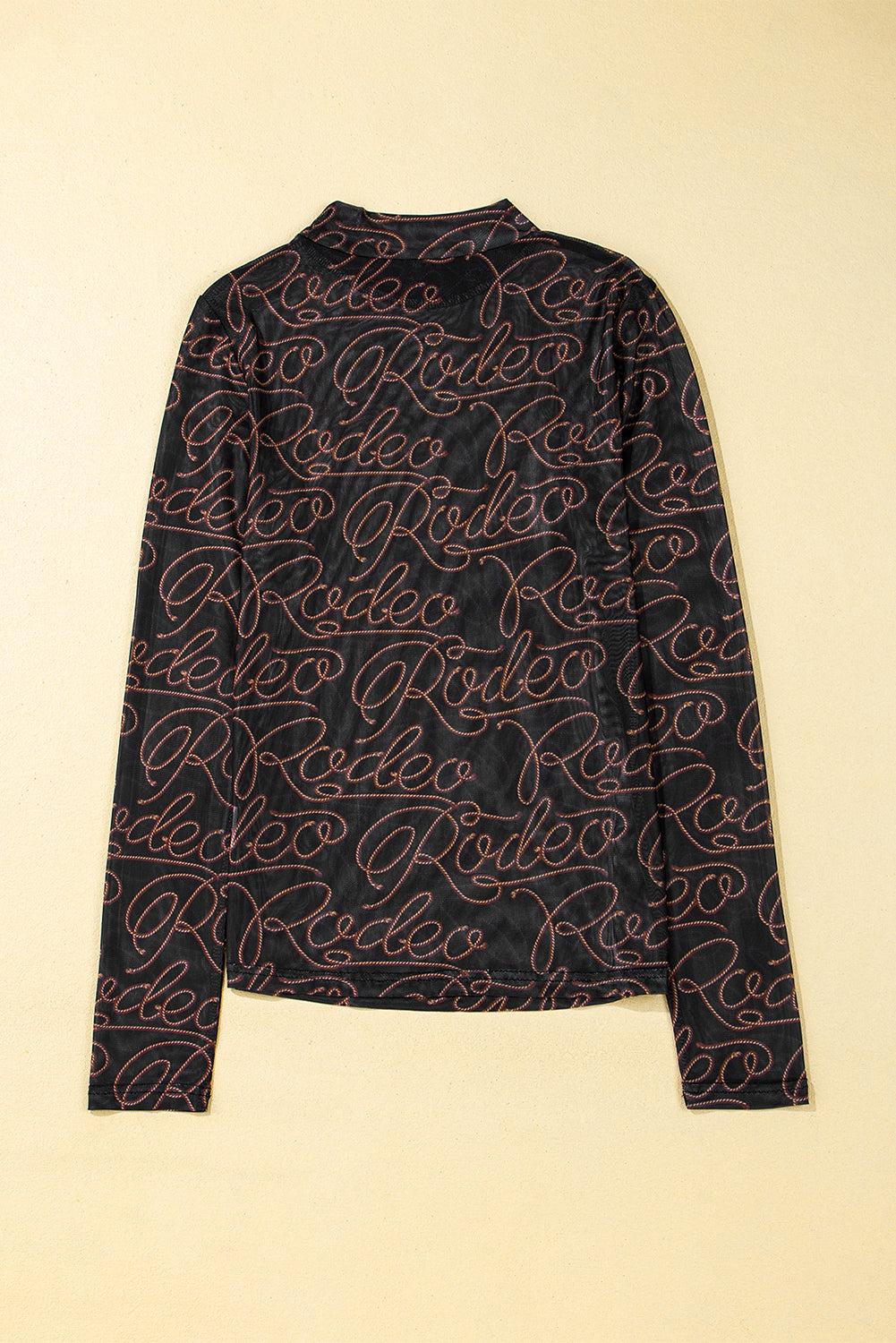 Black western rodeo mesh top, view 4