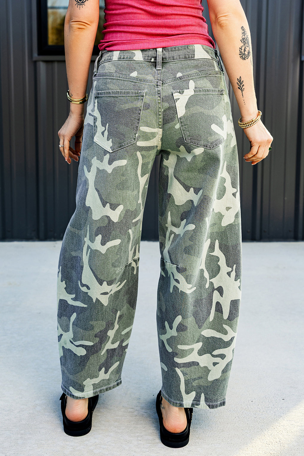 Green camo straight leg jeans, alternate view