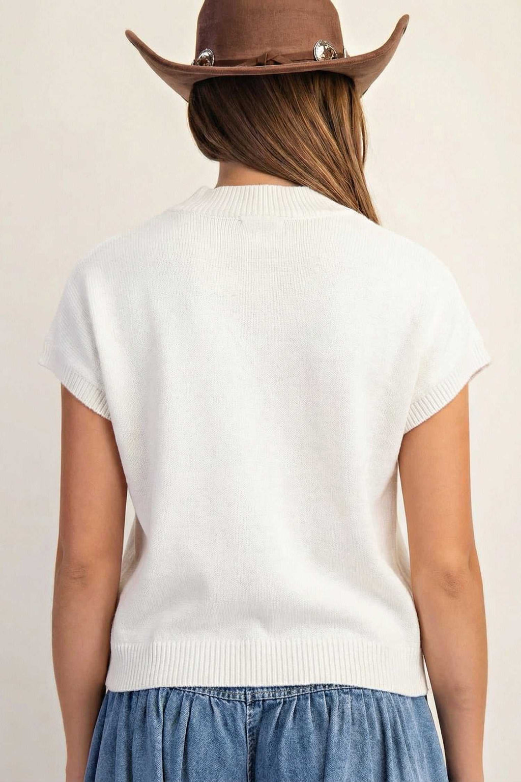 White horseshoe knit sweater, alternate view
