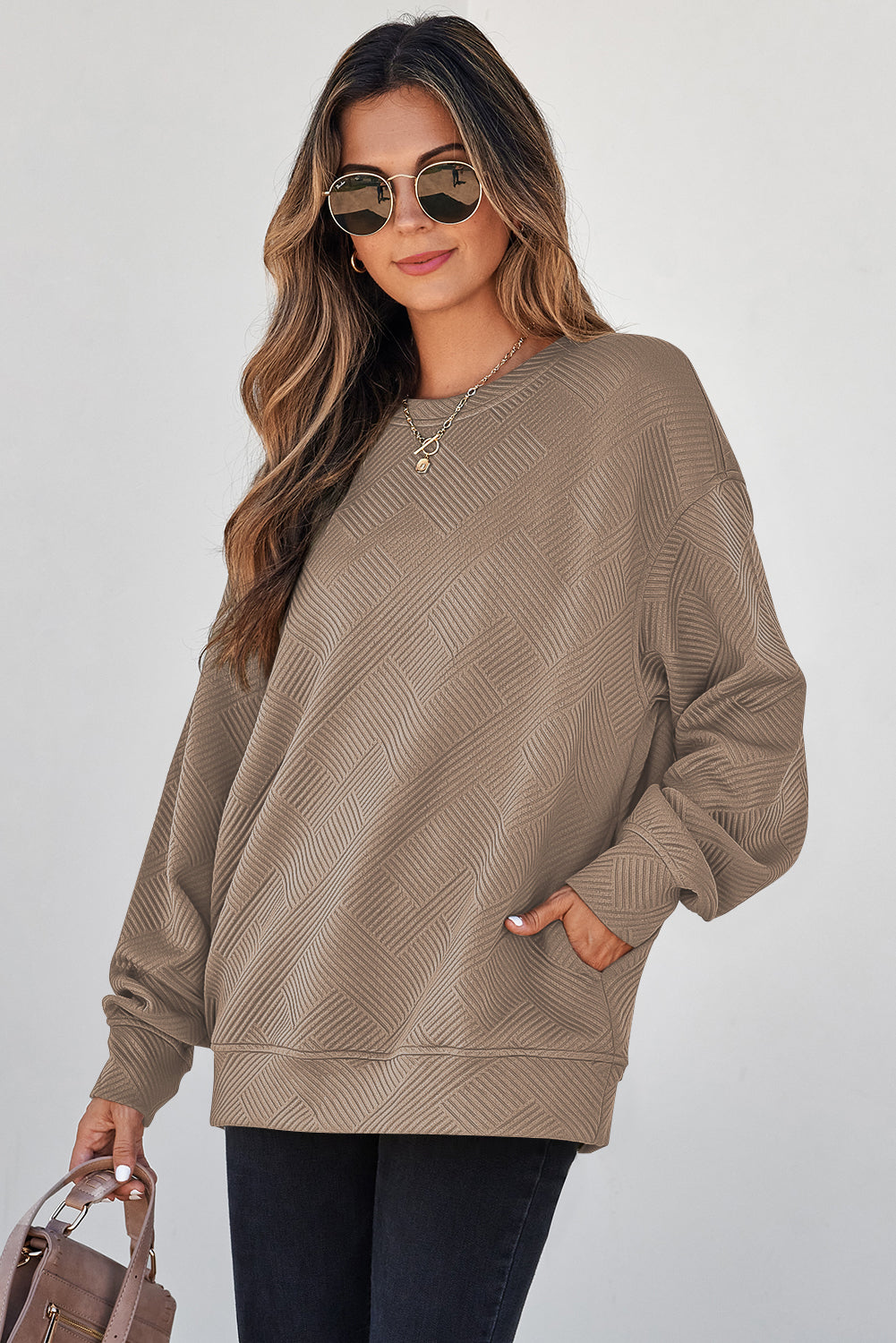 Coffee textured pullover, view 15