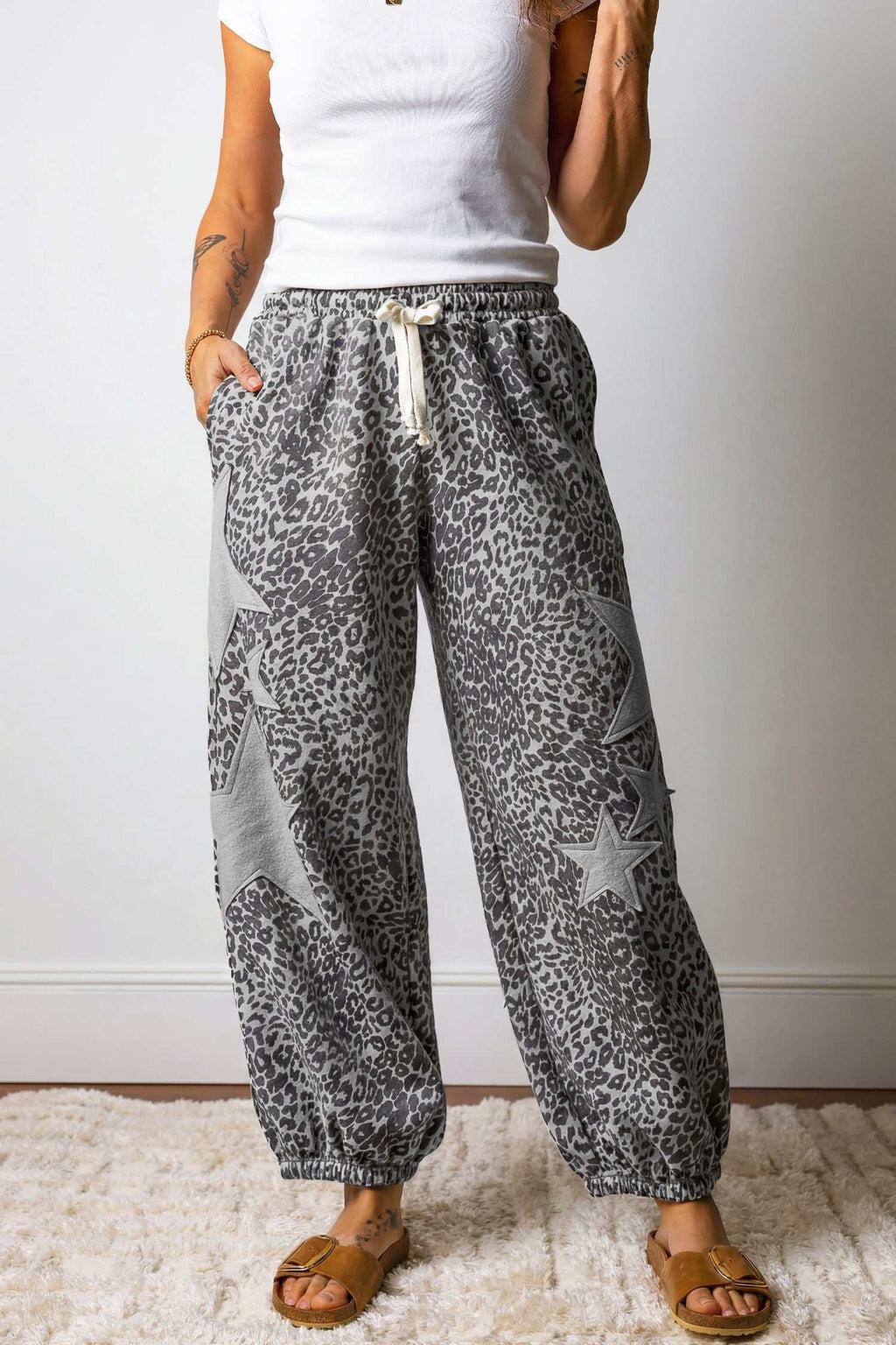 Khaki leopard star joggers, view 5