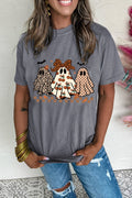Women's gray tee with cute Halloween ghost print
