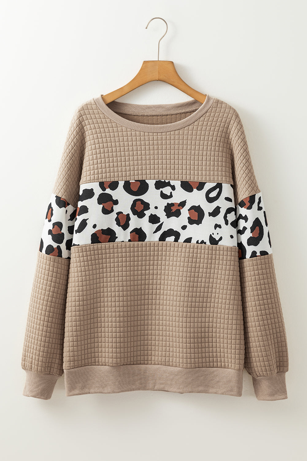 Leopard Quilted Patchwork Crew Sweatshirt