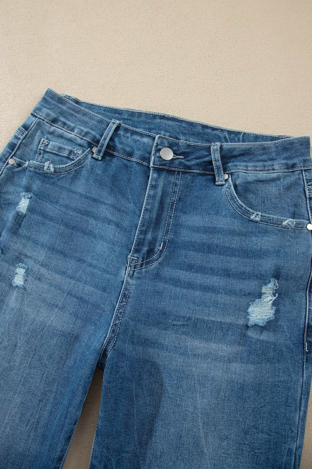 Blue frayed hem flare jeans, view 19