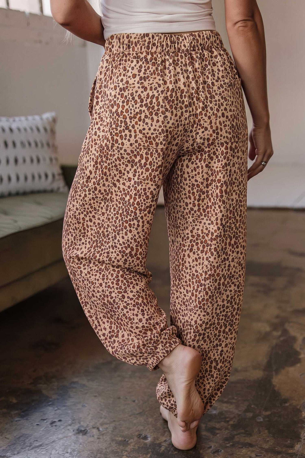 Khaki leopard drawstring pants, alternate view