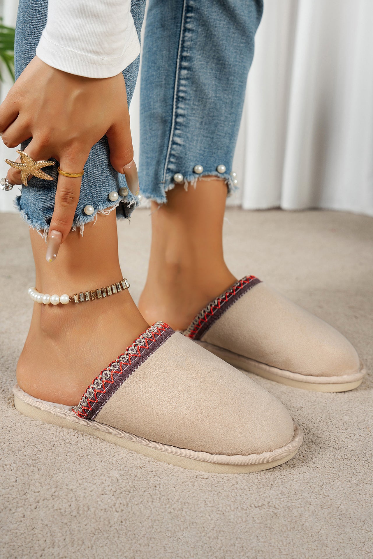 Gray Faux Suede Winter Slippers | Plush Lined
