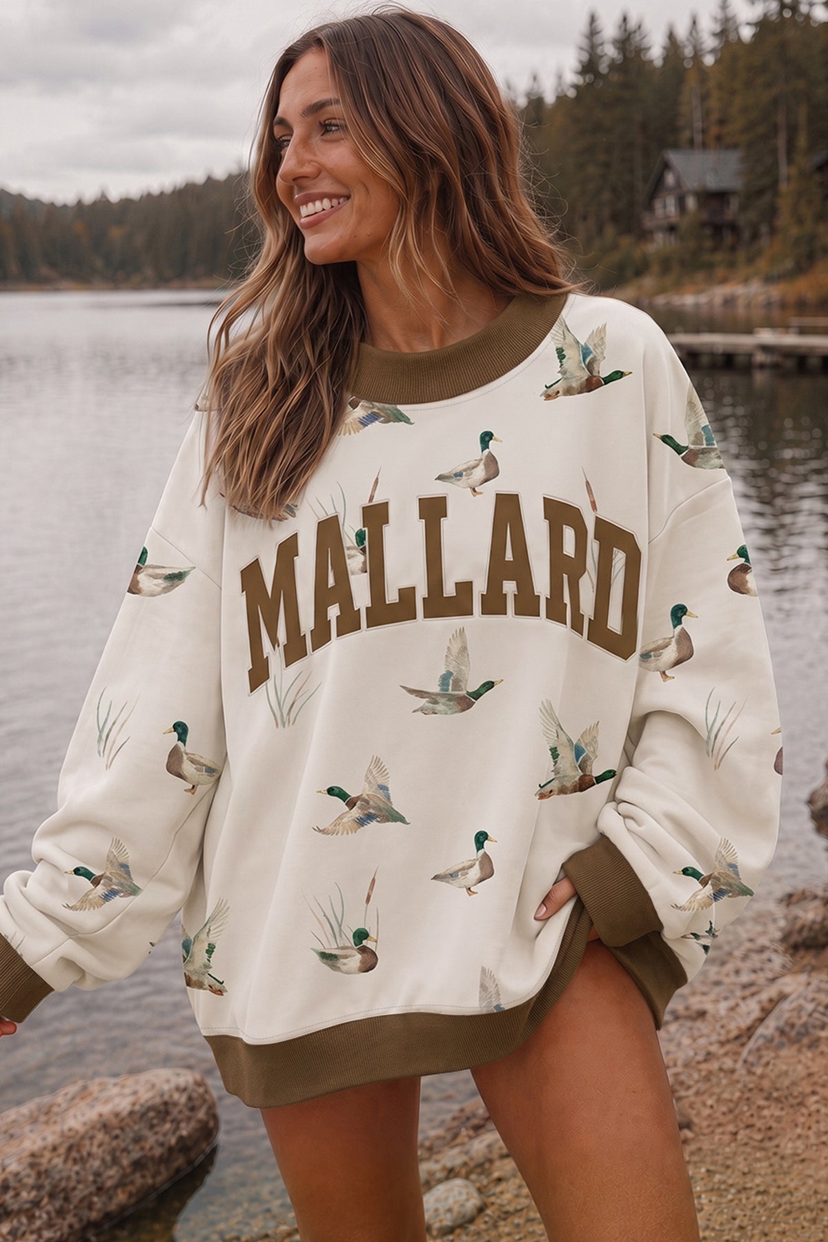 Green Western Camo Print Baggy Pullover Sweatshirt Dear-Lover Dropshipping