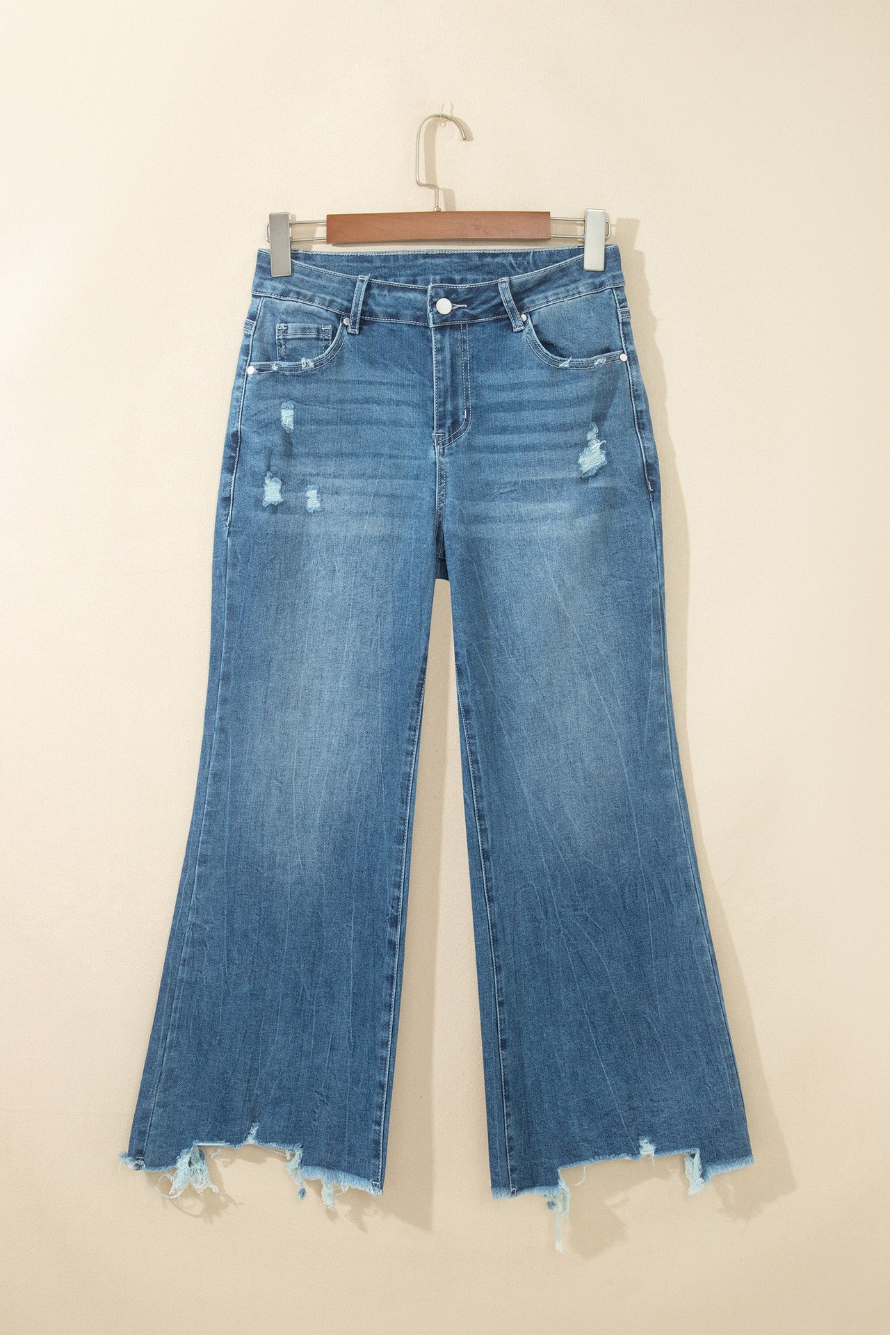 Ashleigh Blue high-waist flare jeans with frayed hems and classic denim styling