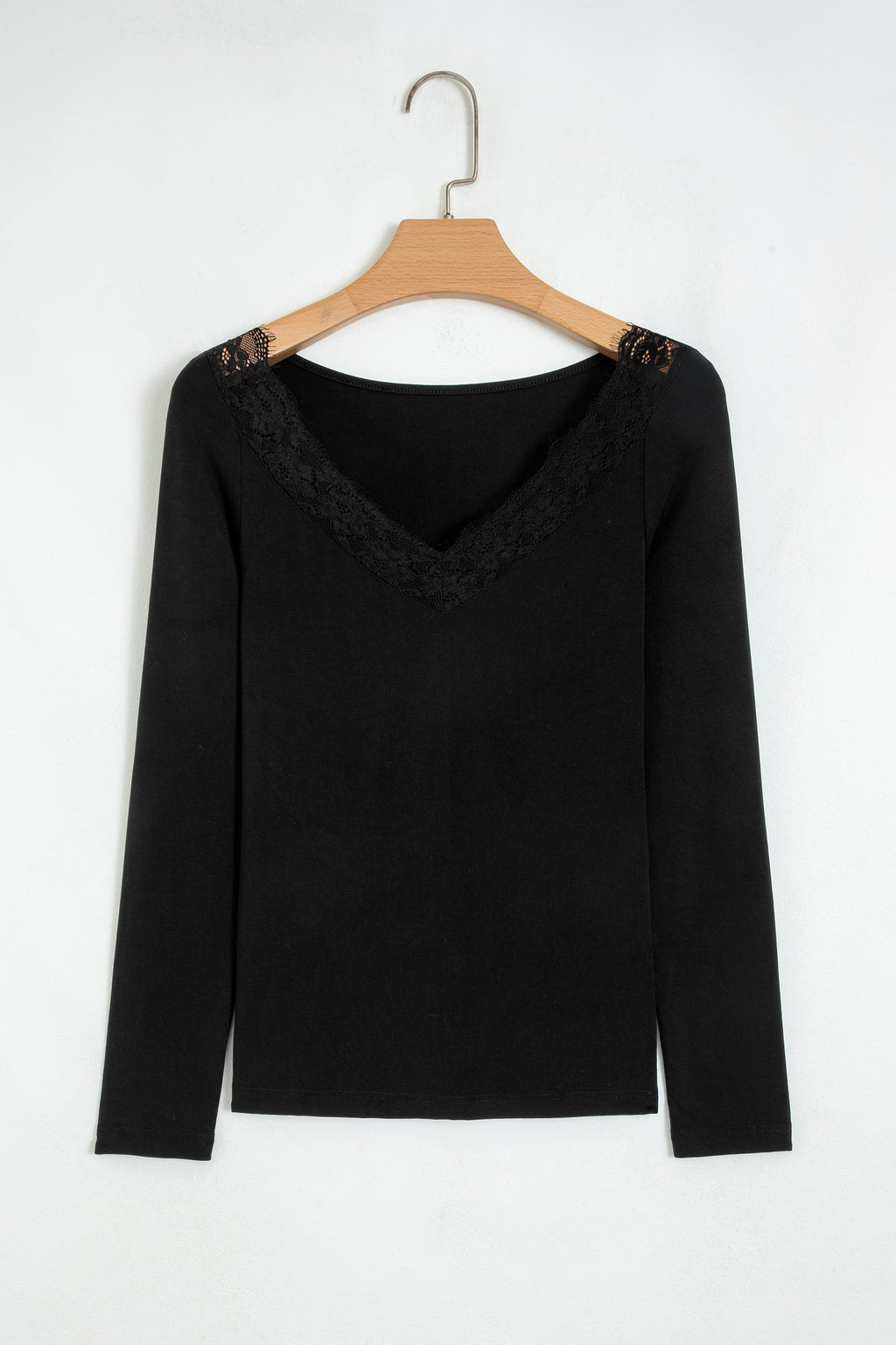 Black Lace Trim Elegant Neckline Long Sleeve Slim Top Dear-Lover Dropshipping