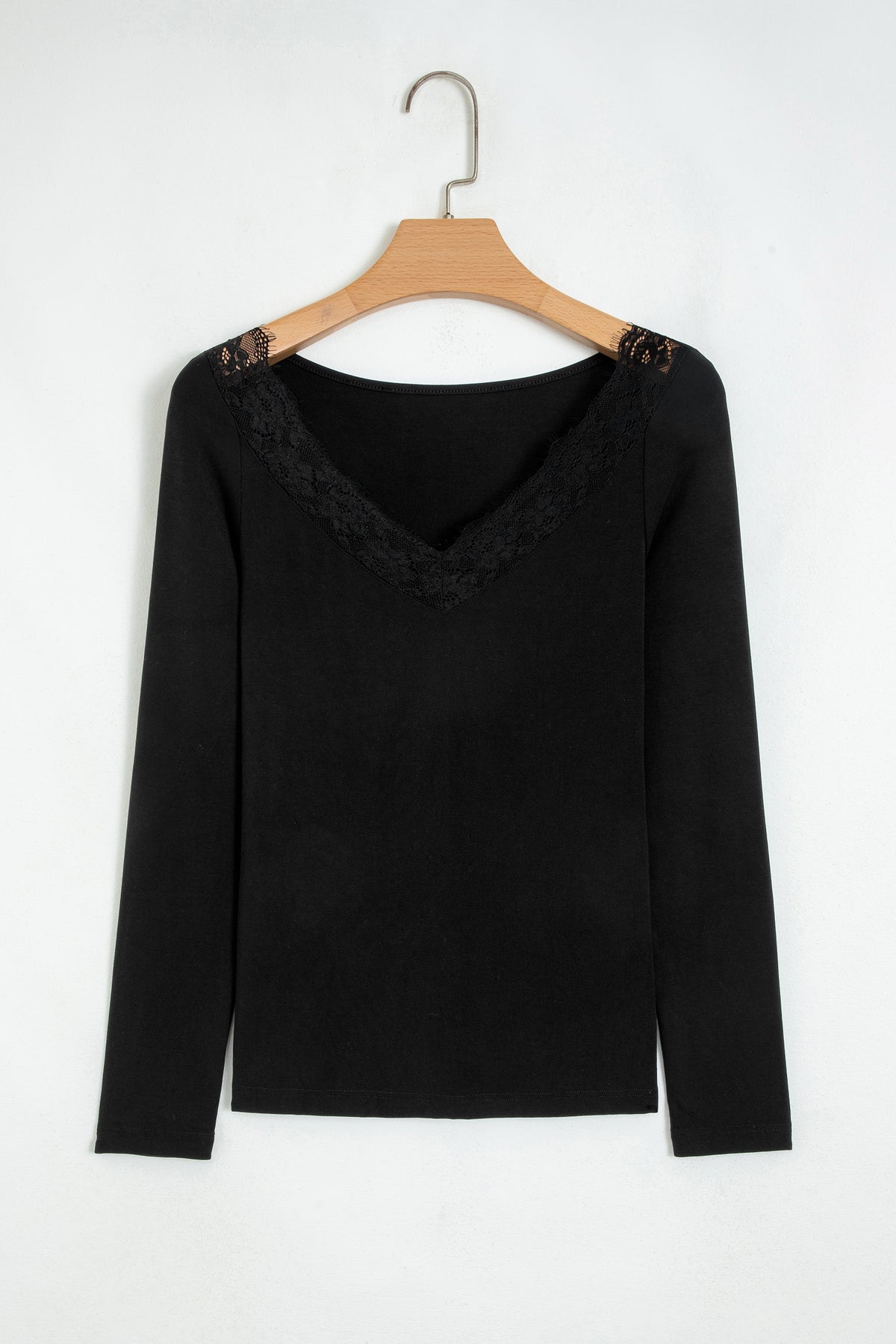 Black Lace Trim Elegant Neckline Long Sleeve Slim Top Dear-Lover Dropshipping