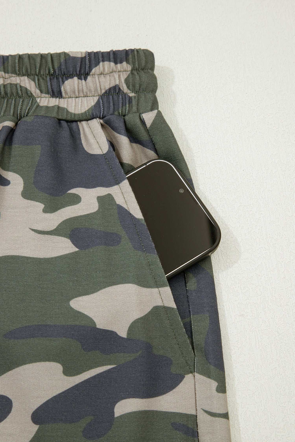 Green camo plus size shorts, view 6