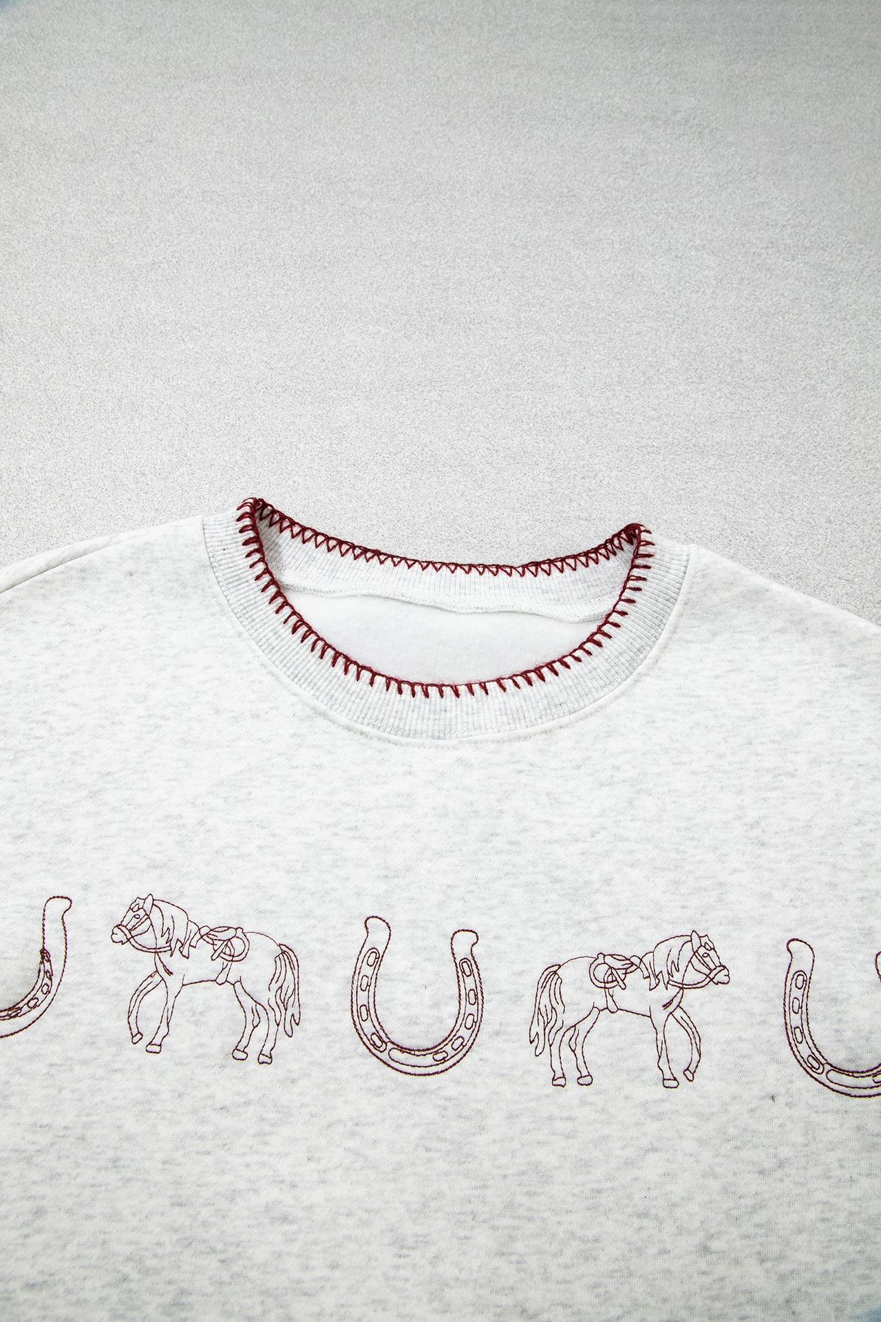 Light Grey Western Print Embroidered Casual Sweatshirt