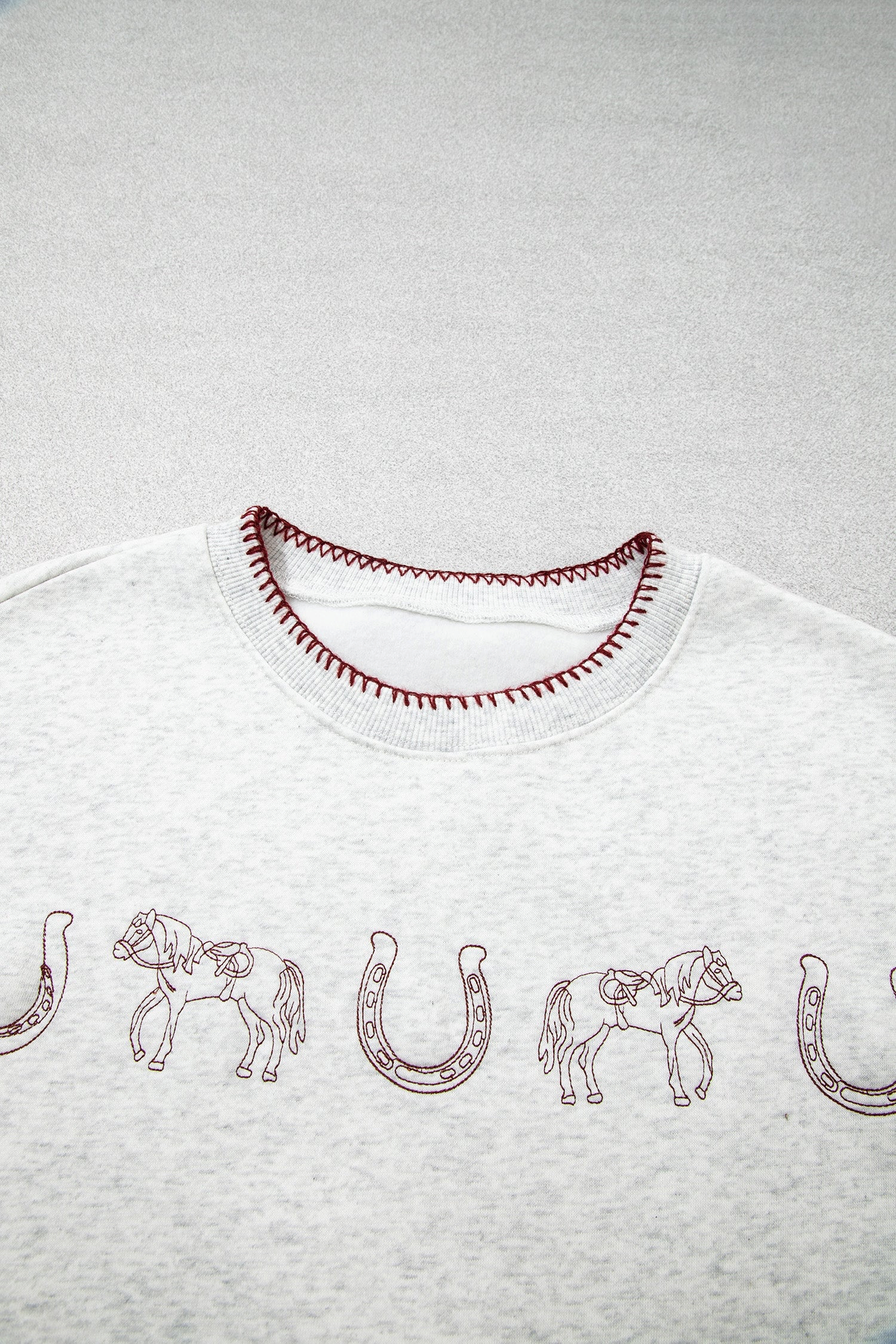 Light Grey Western Print Embroidered Casual Sweatshirt