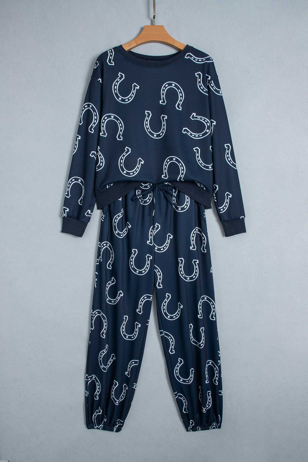 Brown western print pant set, view 17