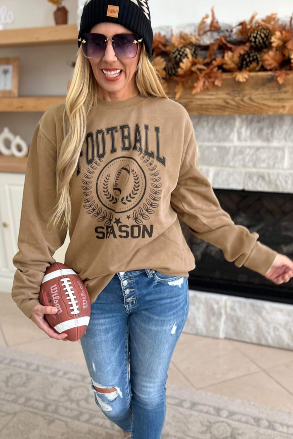 Khaki football season sweatshirt, view 5