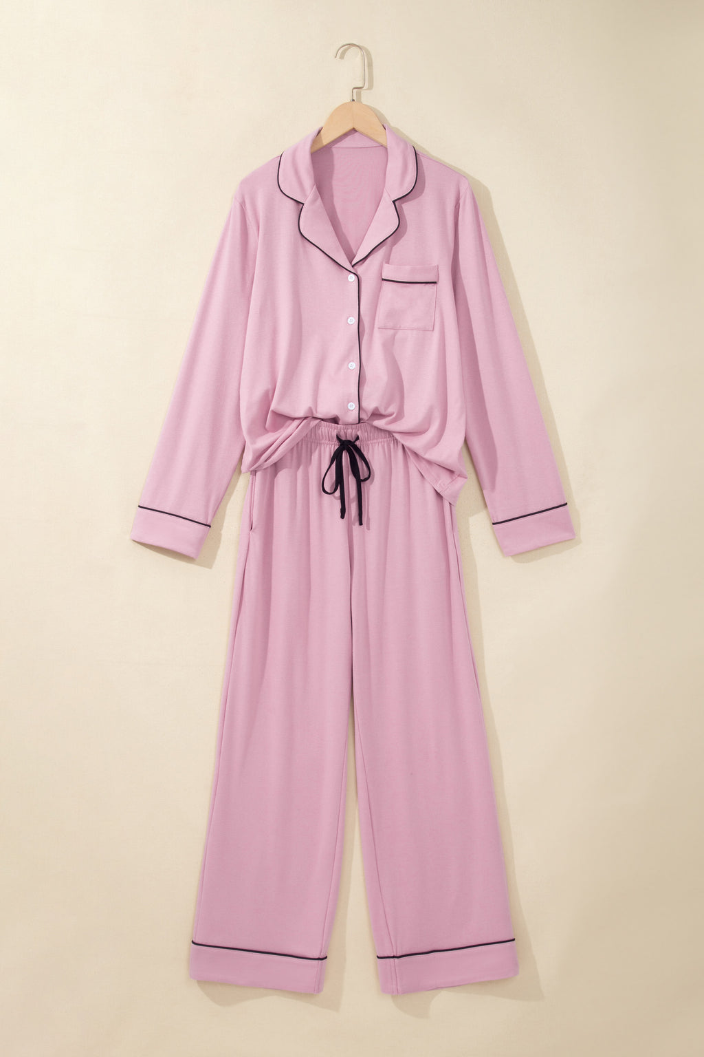 Contrast piping pajama set, view 4