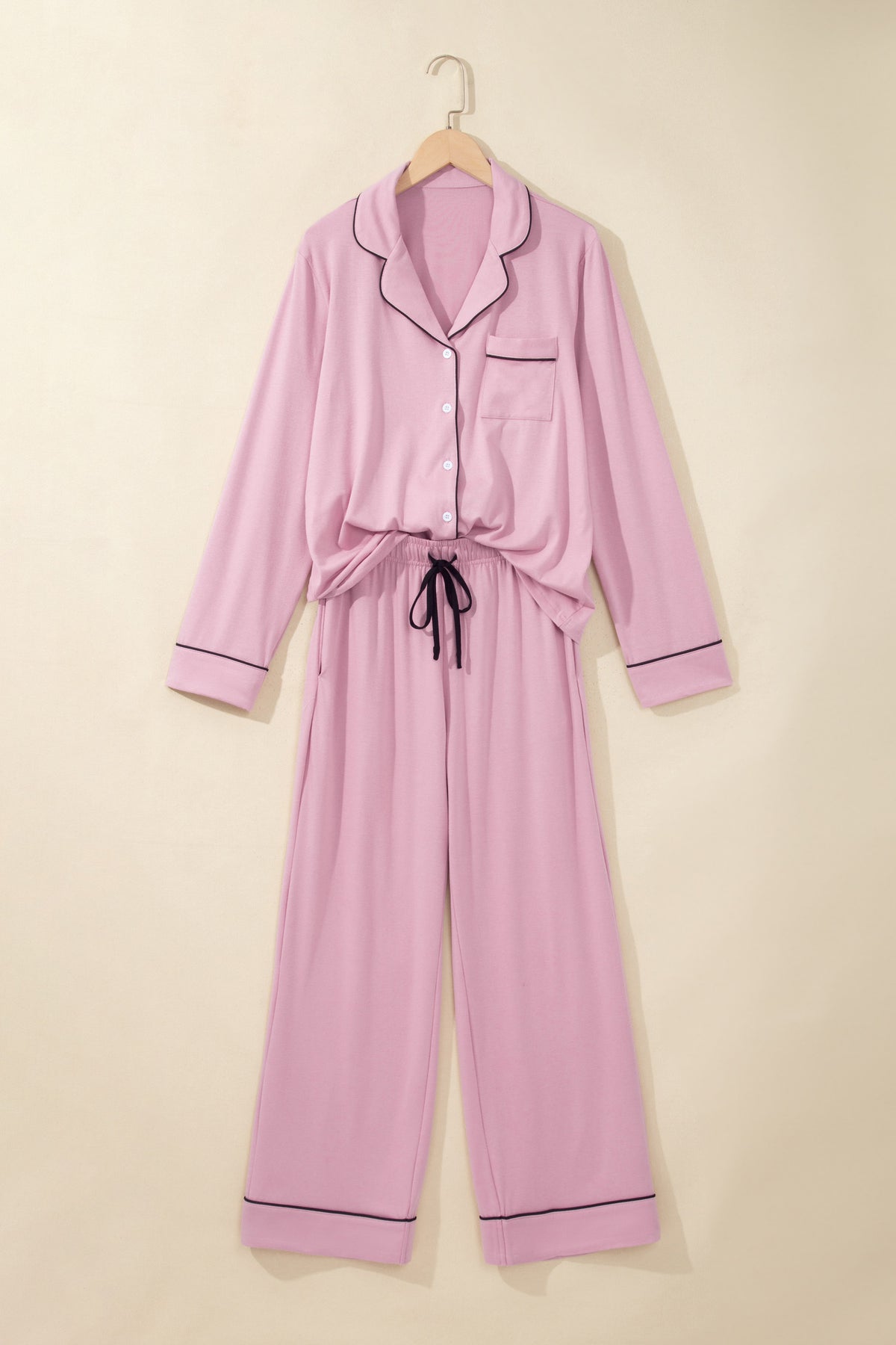 Contrast piping pajama set, view 4