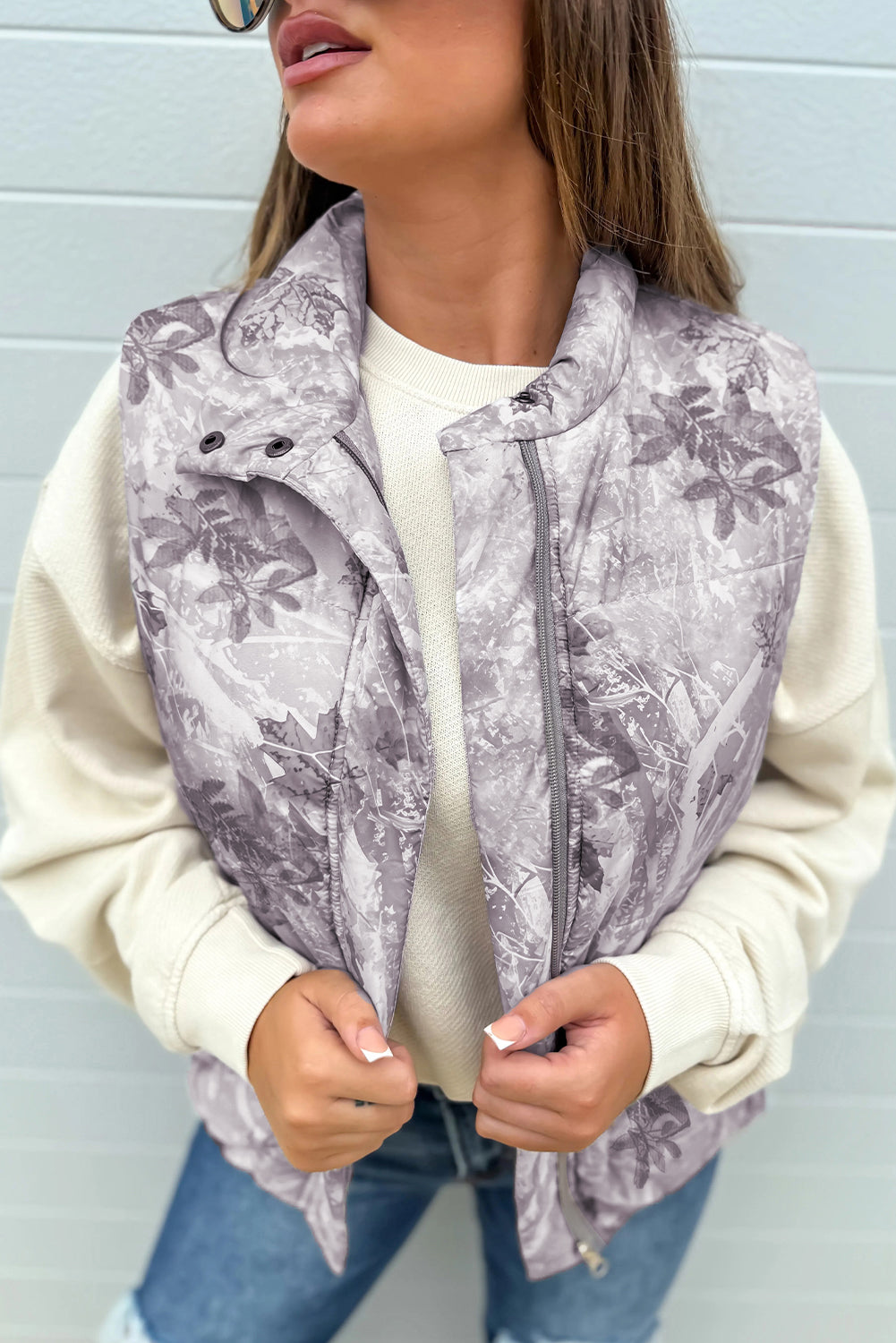 Brown Camo Leaf Print Winter Puffer Vest Dear-Lover Dropshipping