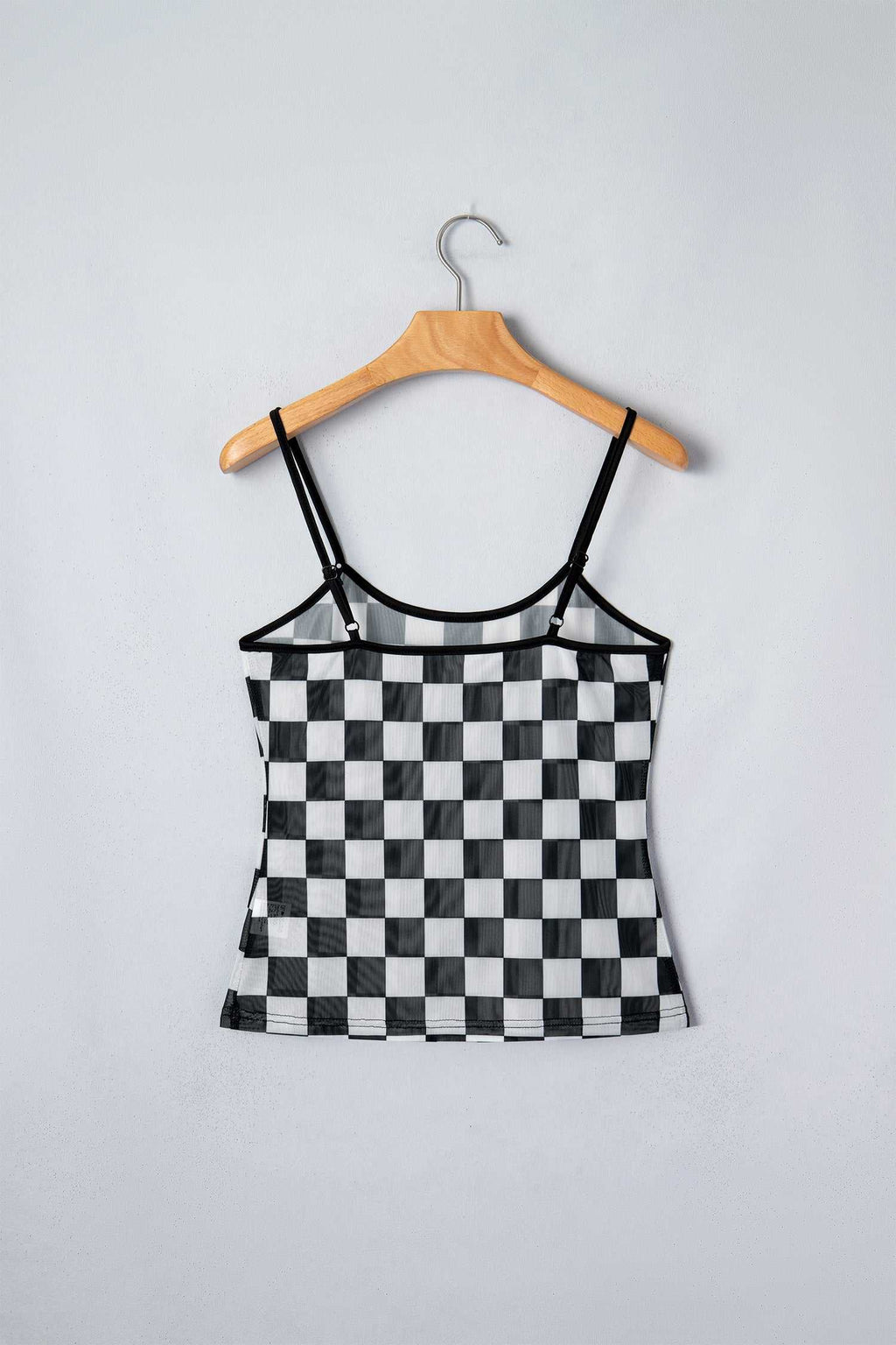 Black sheer checkered tank top, view 7