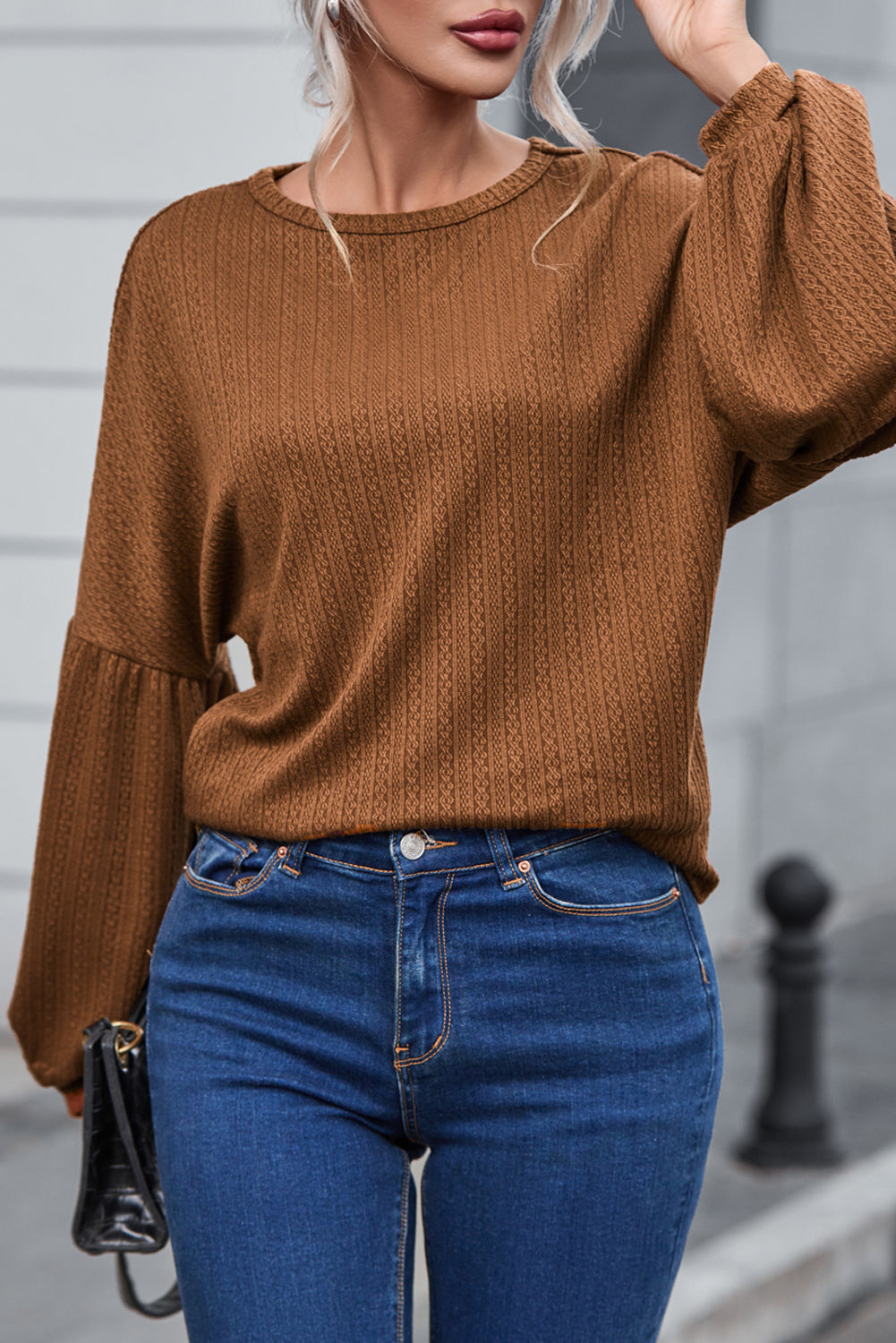 Orange Jacquard Knit Long Sleeve Top