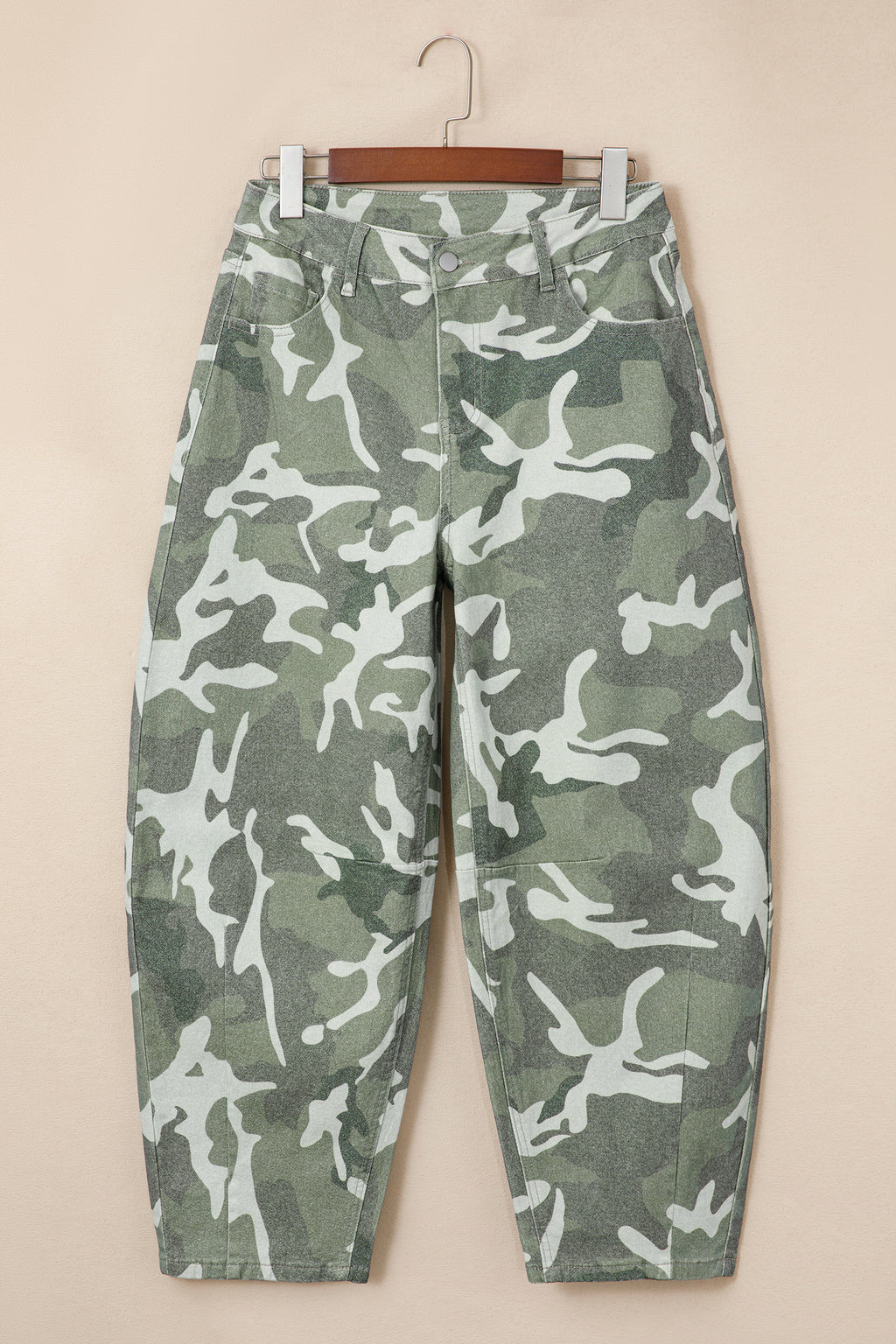 Green camo straight leg jeans, view 6