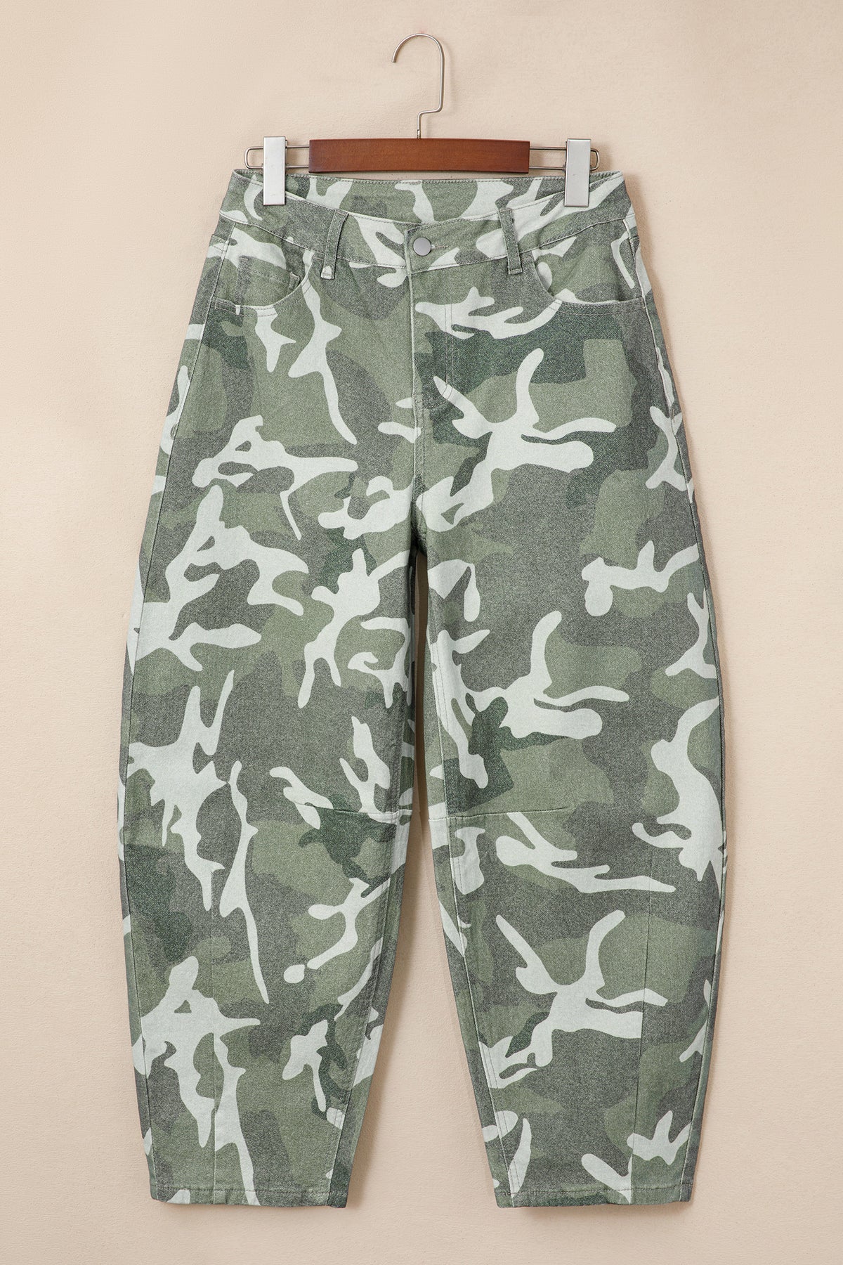 Green camo straight leg jeans, view 6