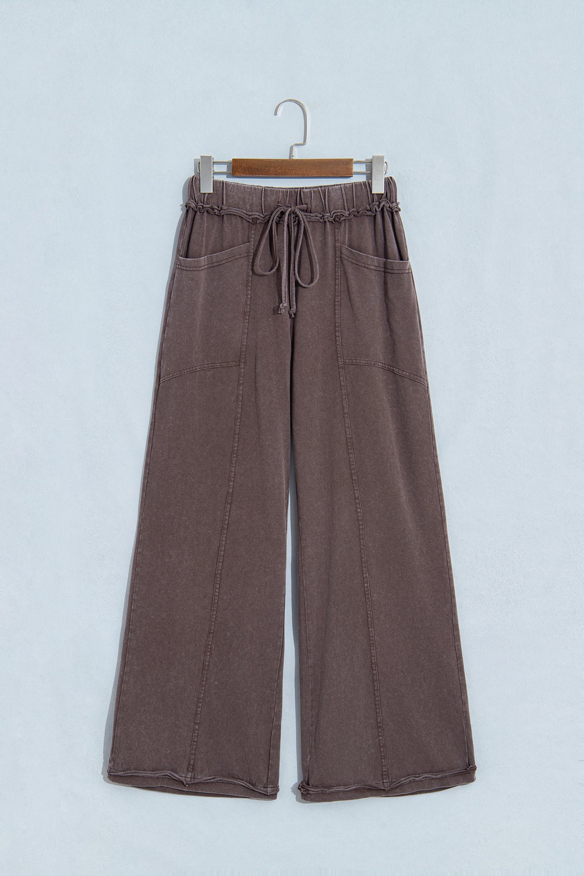 Coffee mineral wash flare pants, view 4