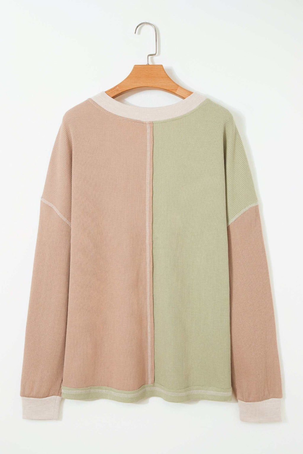 Green Plus Mixed Texture Color Block Patchwork V Neck Long Sleeve Top BD Boutique