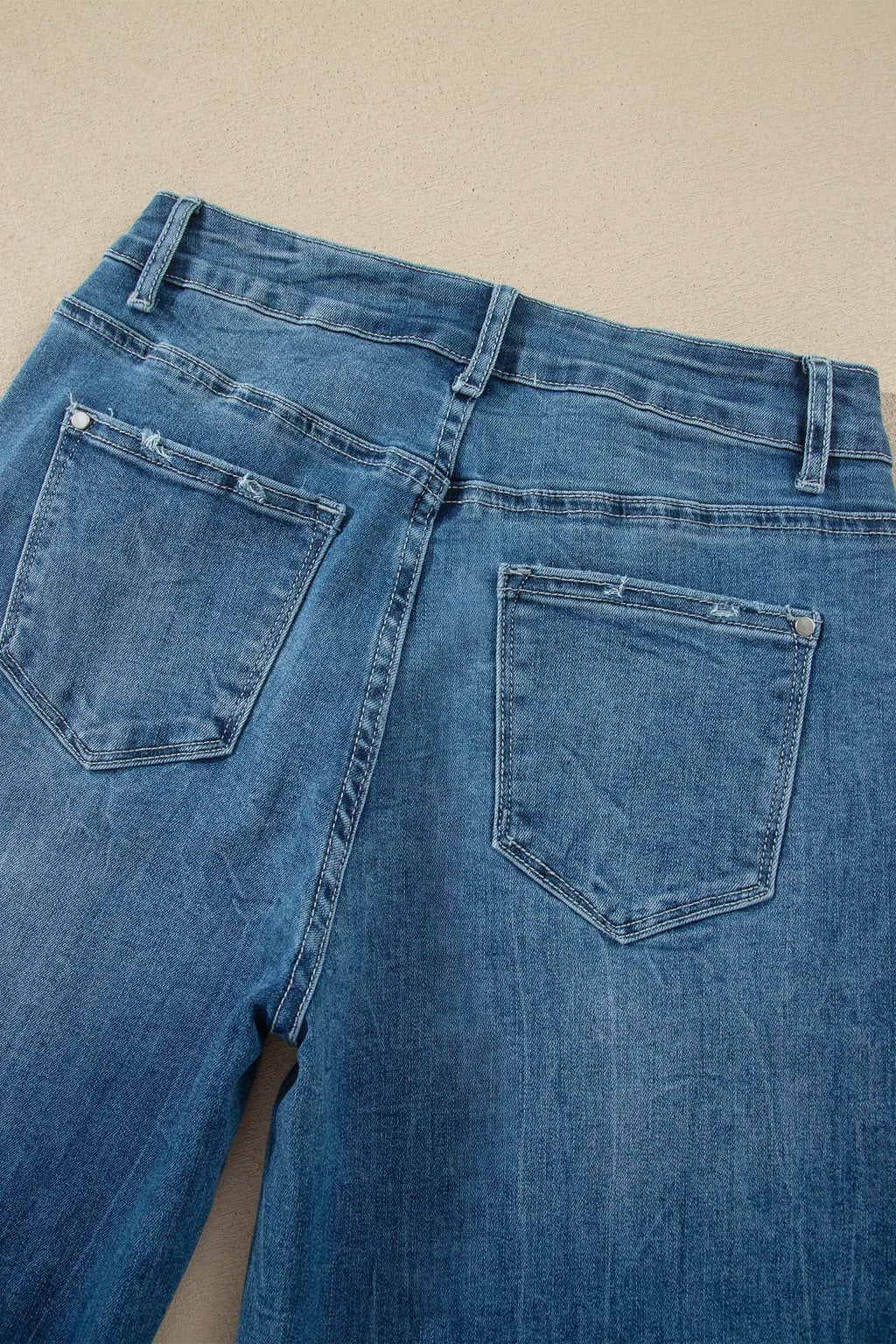 Blue frayed hem flare jeans, view 14