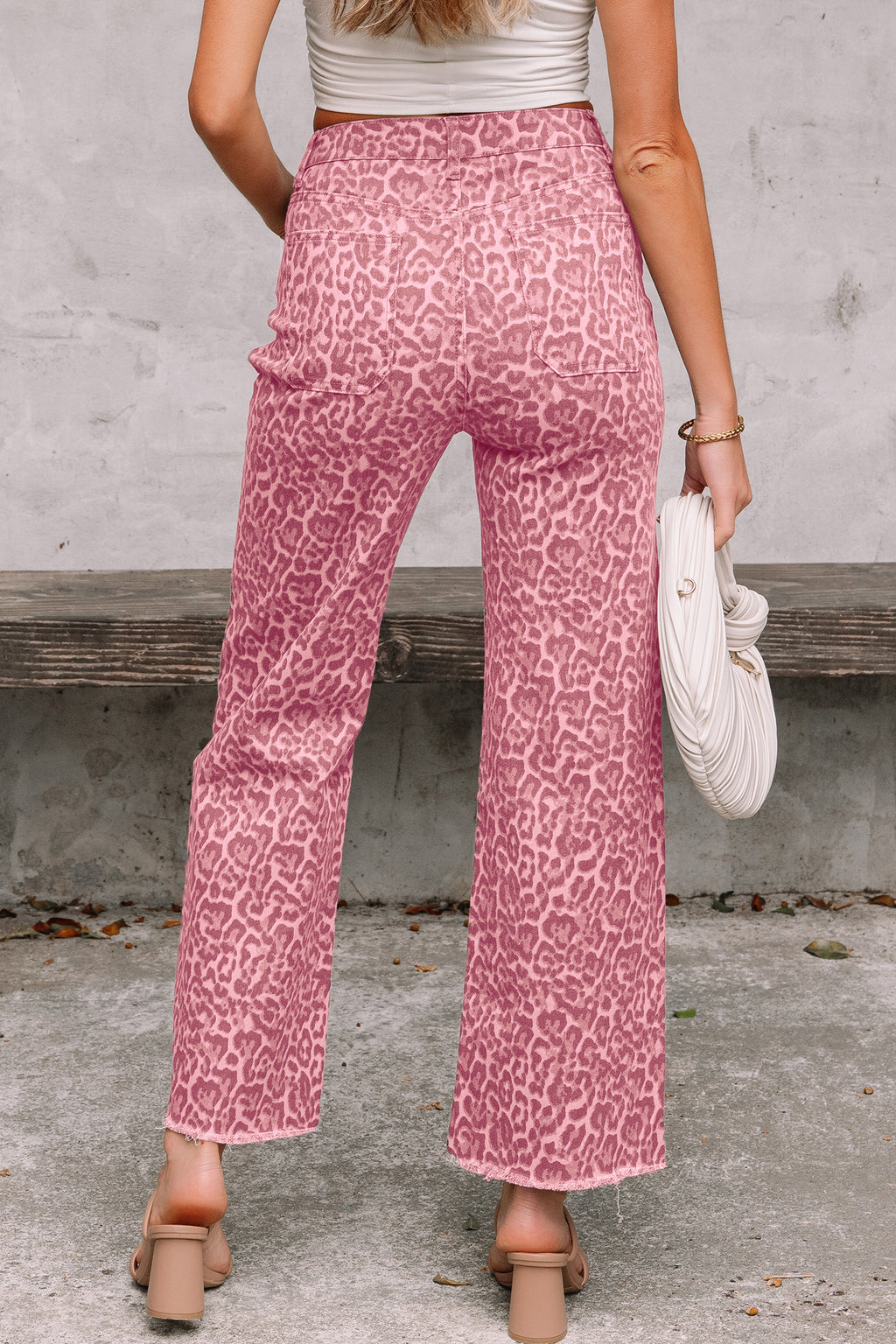 Brown leopard wide leg jeans, view 14